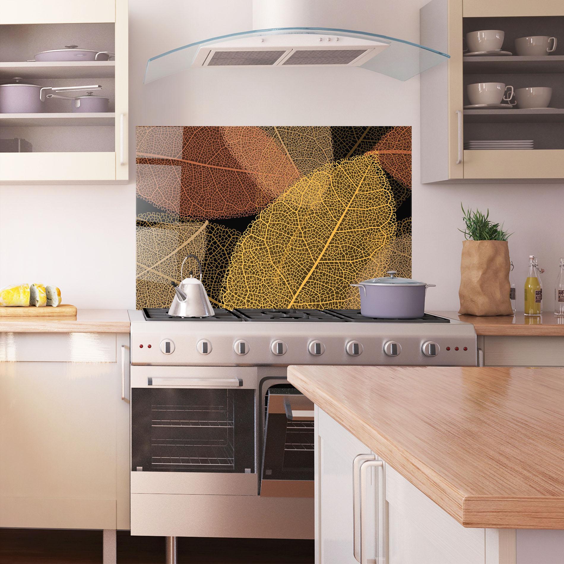 Konyhai üveg hátfal Leaves Pattern mockup 1