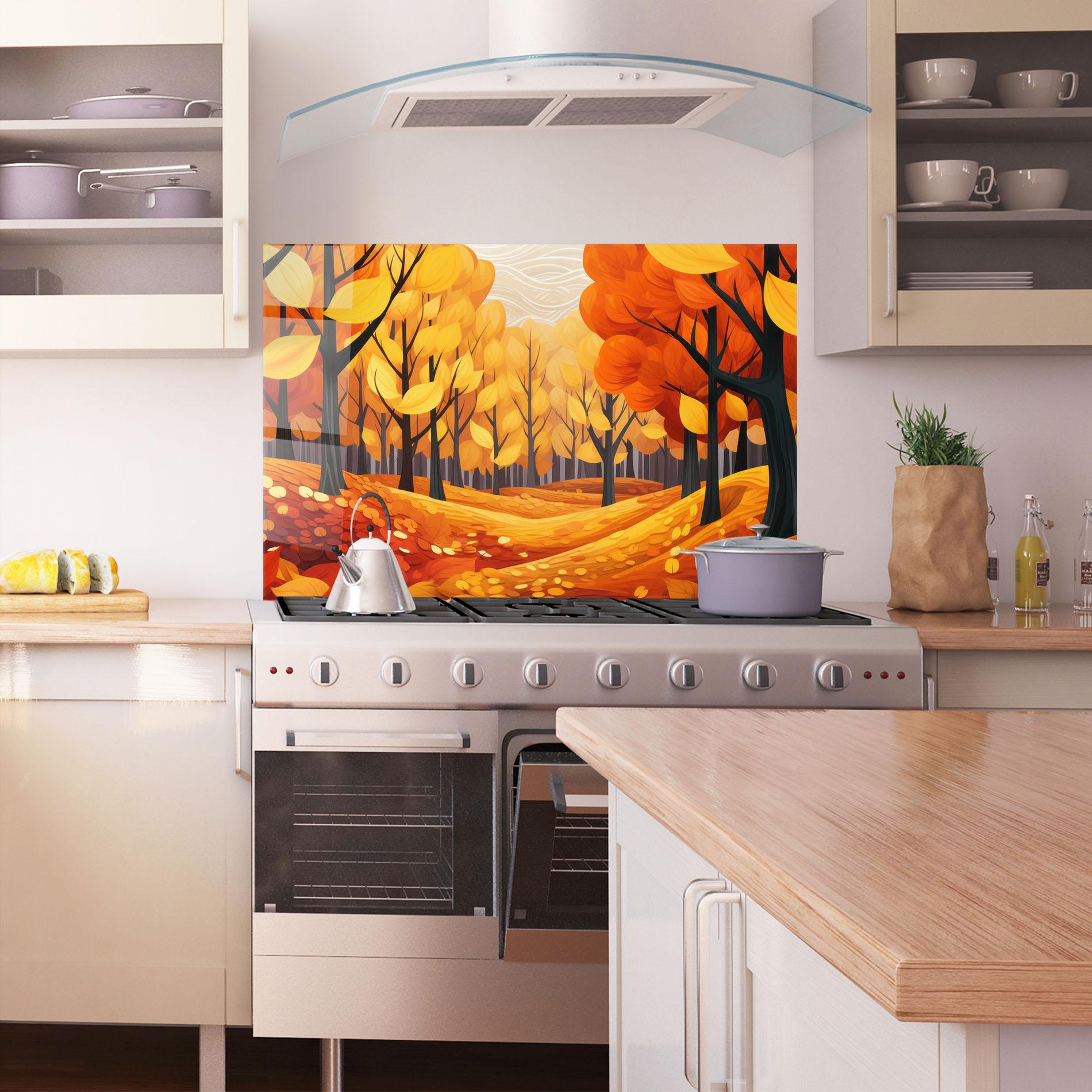 Konyhai üveg hátfal Orange Trees Forest mockup 1