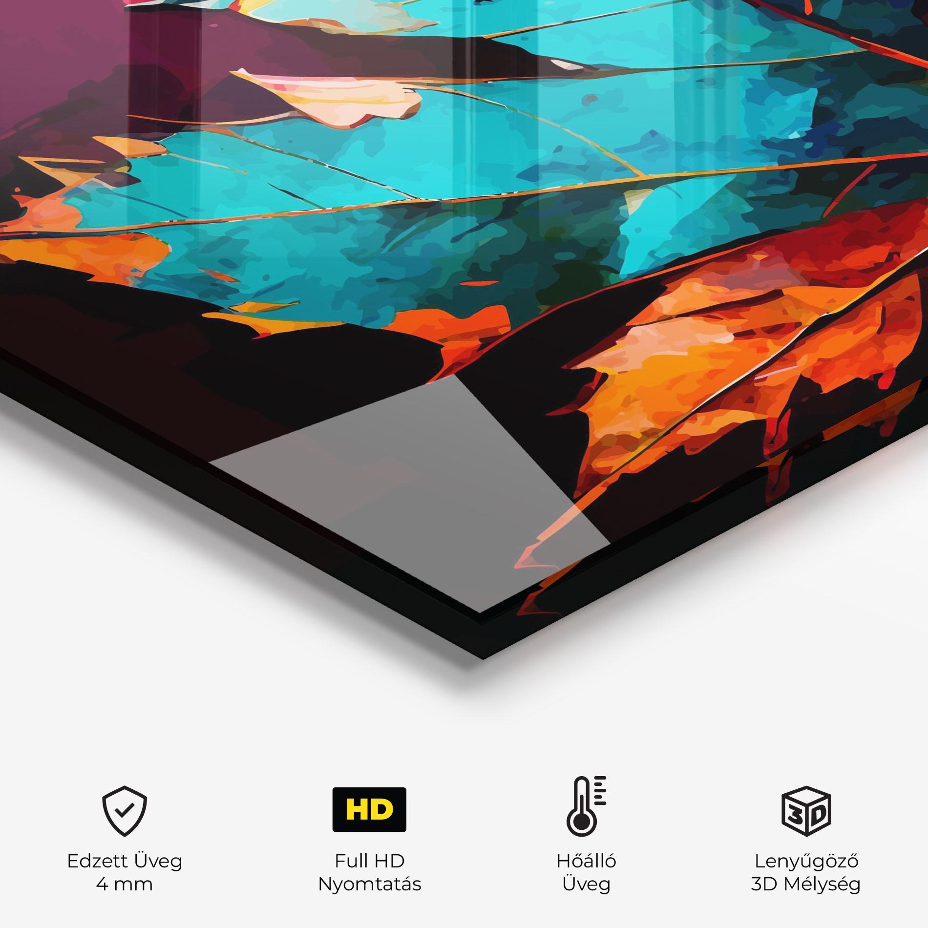 Konyhai üveg hátfal Blue Orange Leaf mockup 2