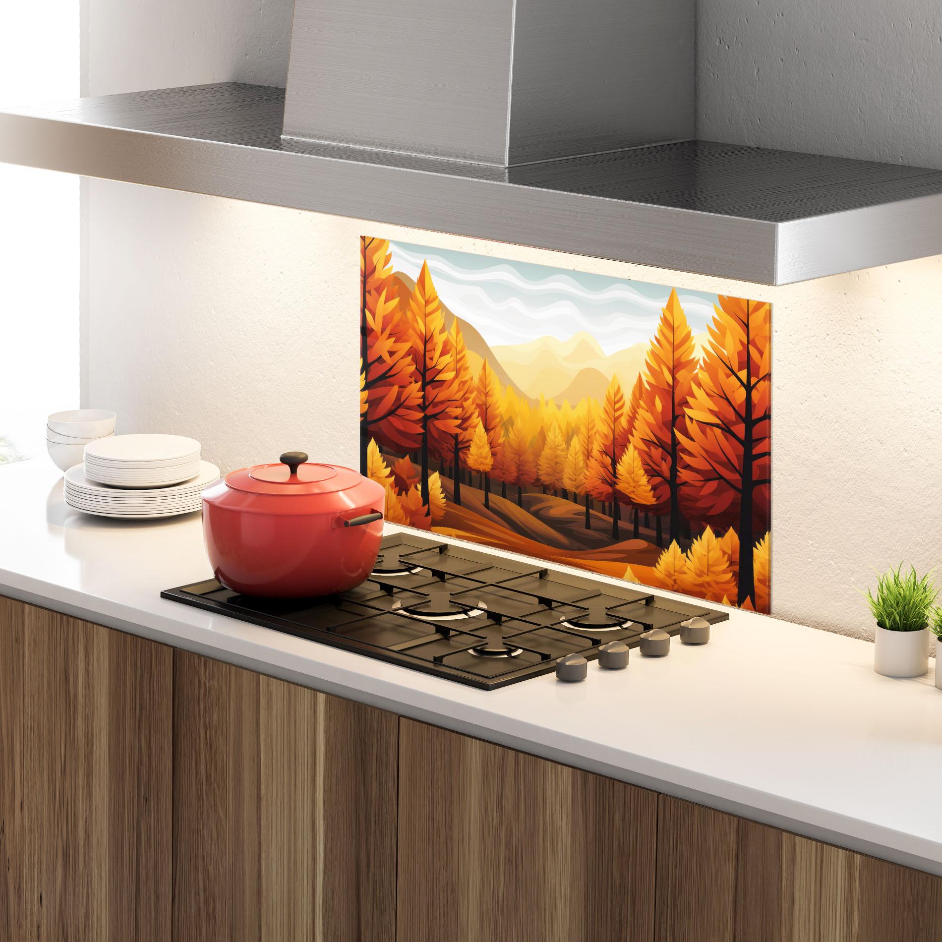 Konyhai üveg hátfal Autumn Trees Orange mockup 4