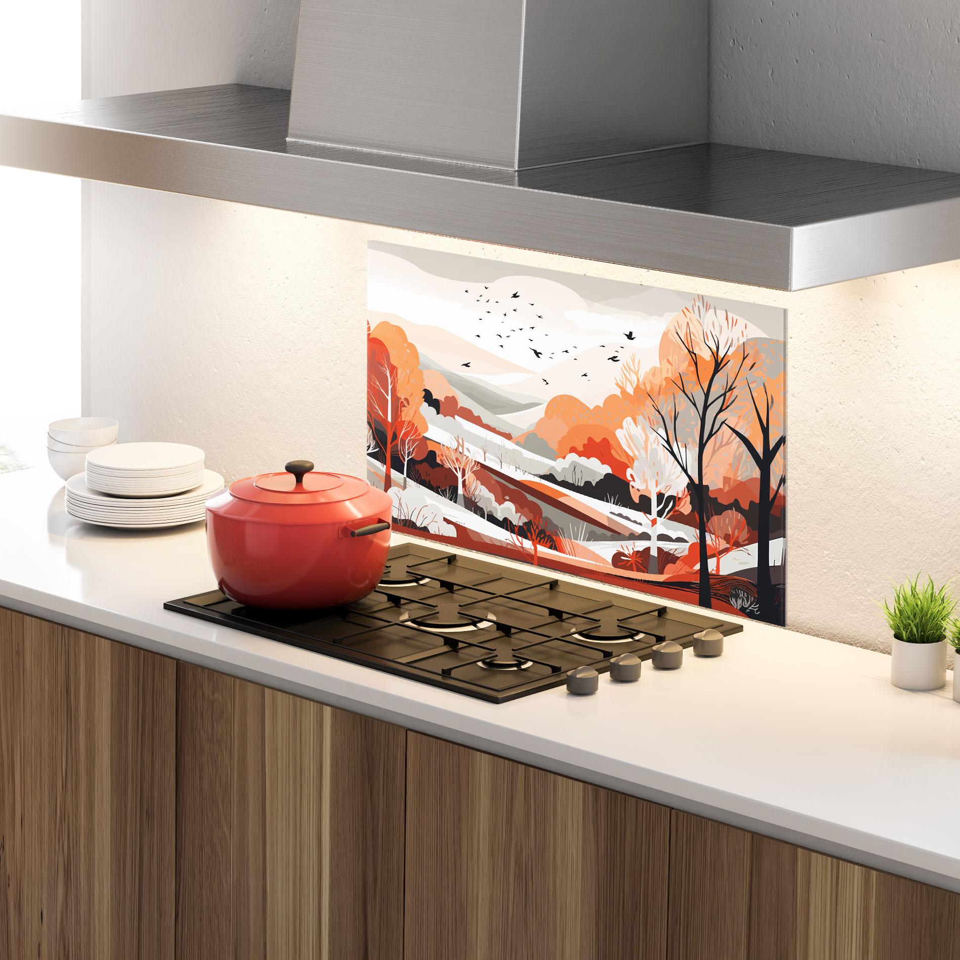 Konyhai üveg hátfal Grey Orange Autumn mockup 4