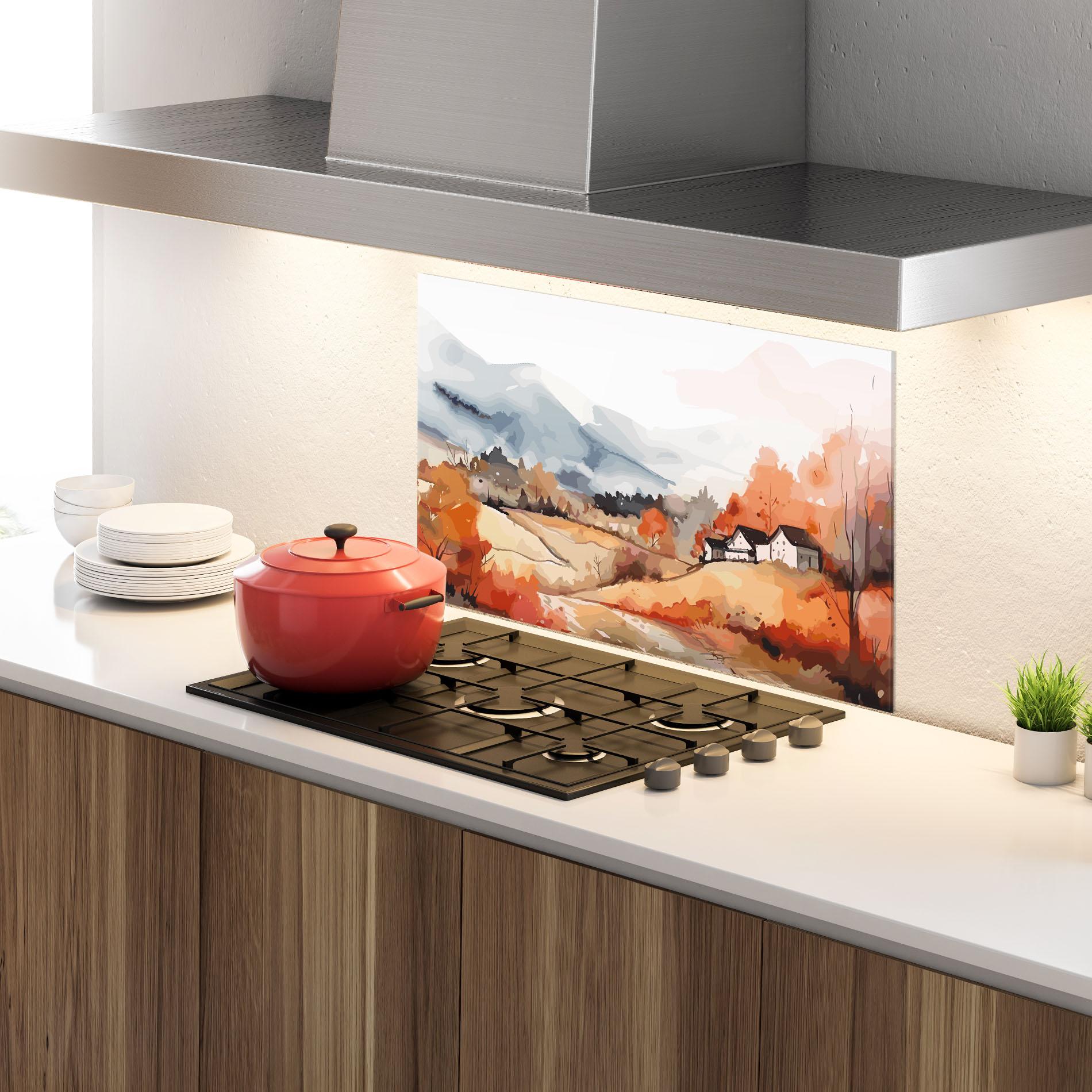 Konyhai üveg hátfal Orange Grey Autumn mockup 4