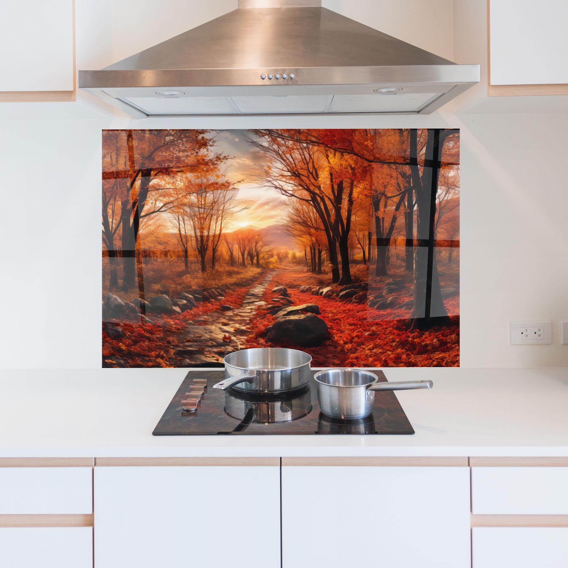 Konyhai üveg hátfal Autumn Path mockup 5