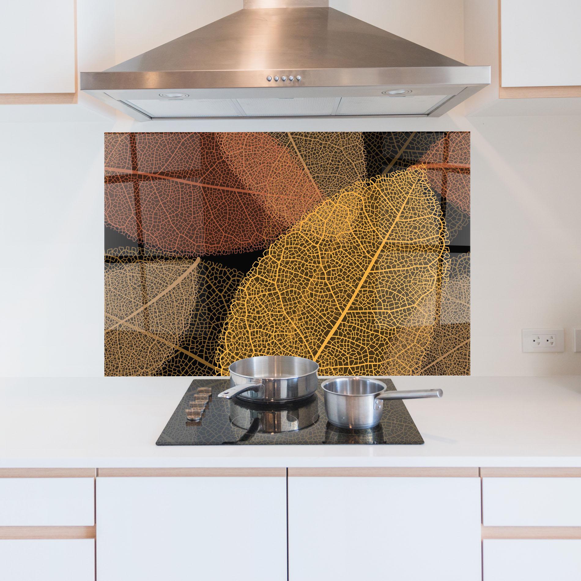 Konyhai üveg hátfal Leaves Pattern mockup 5