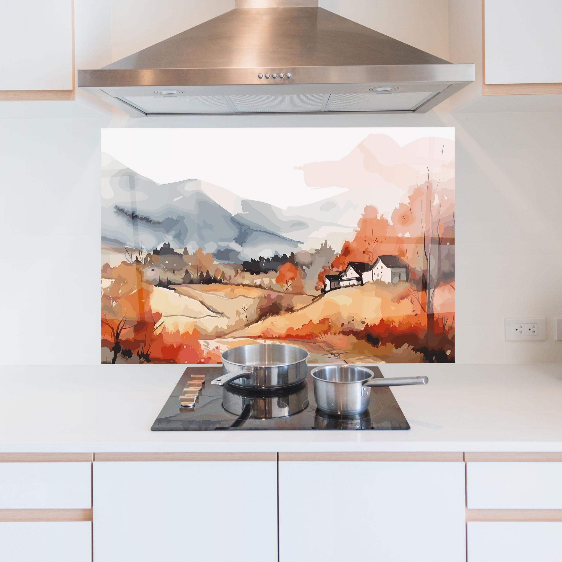 Konyhai üveg hátfal Orange Grey Autumn mockup 5