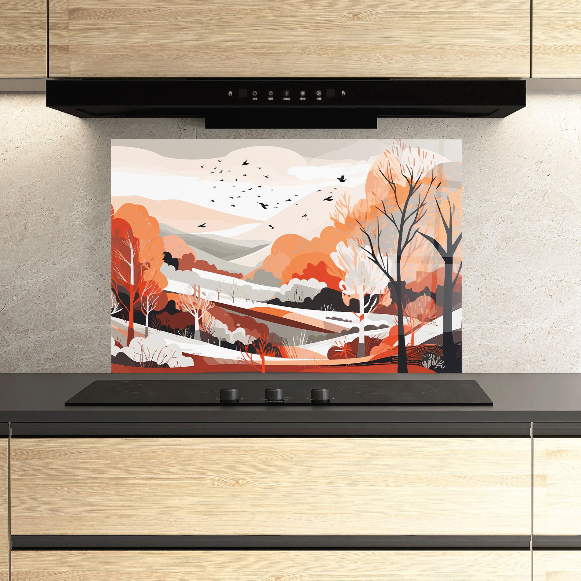 Konyhai üveg hátfal Grey Orange Autumn mockup 3