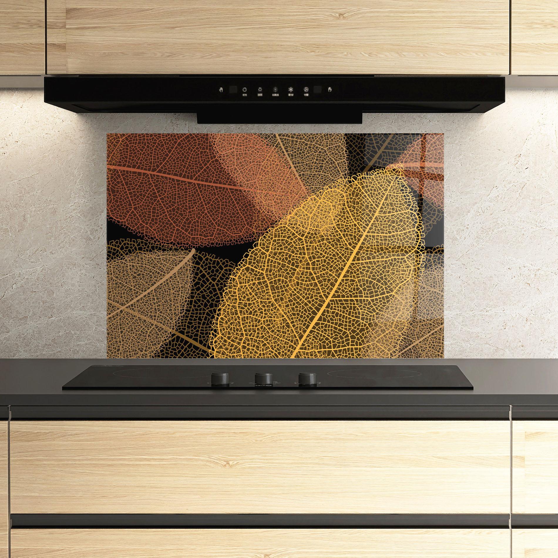 Konyhai üveg hátfal Leaves Pattern mockup 3