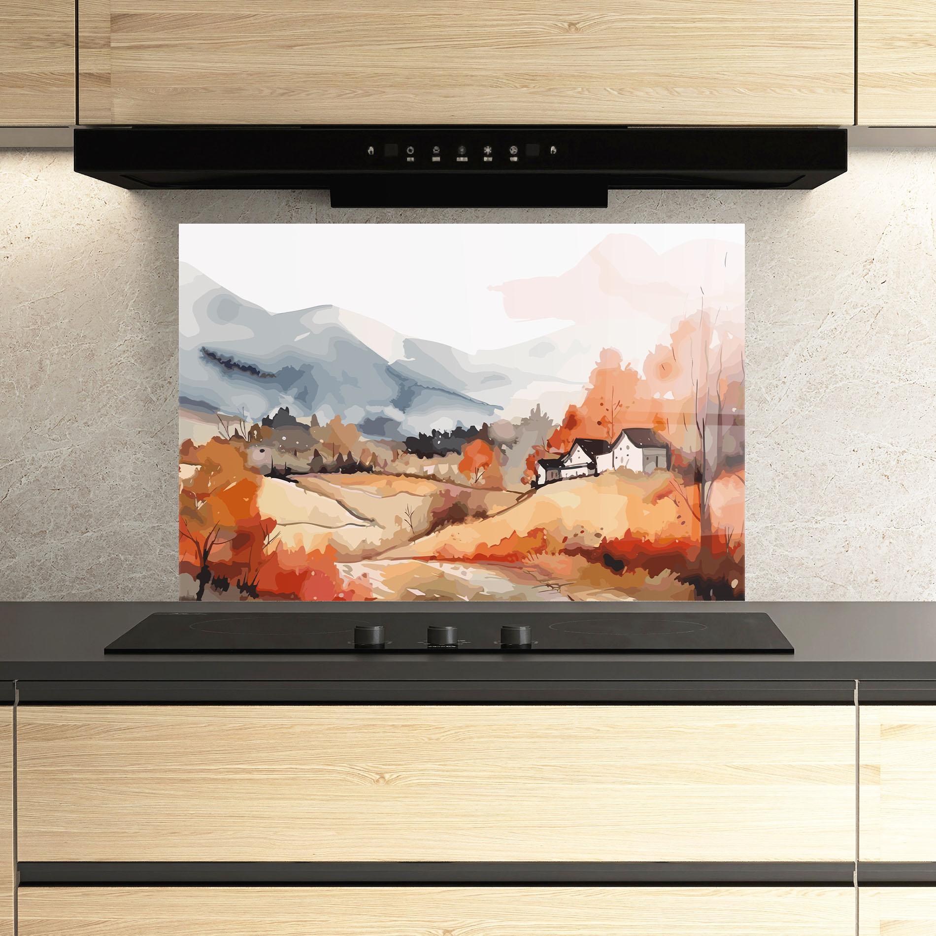 Konyhai üveg hátfal Orange Grey Autumn mockup 3