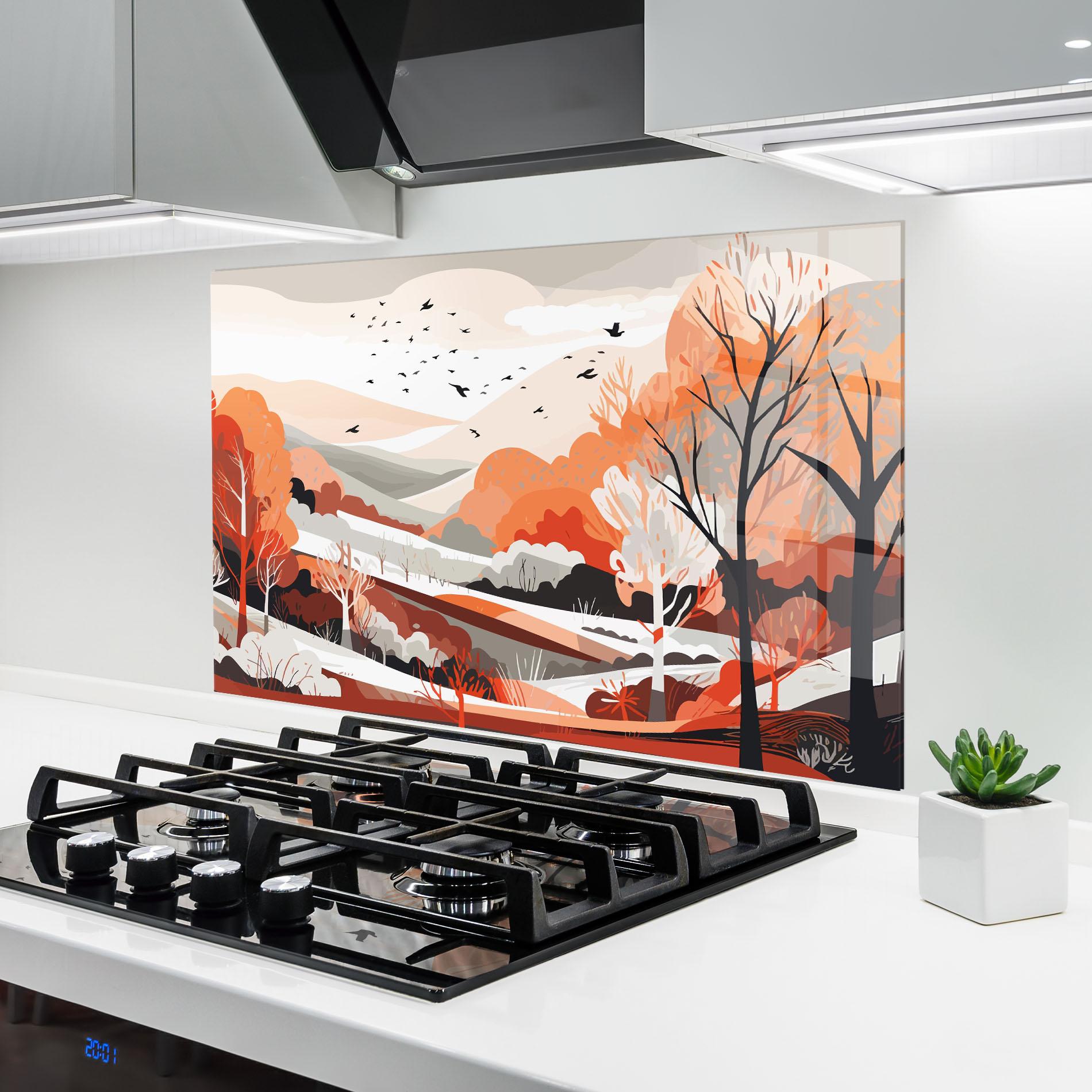 Konyhai üveg hátfal Grey Orange Autumn mockup 6