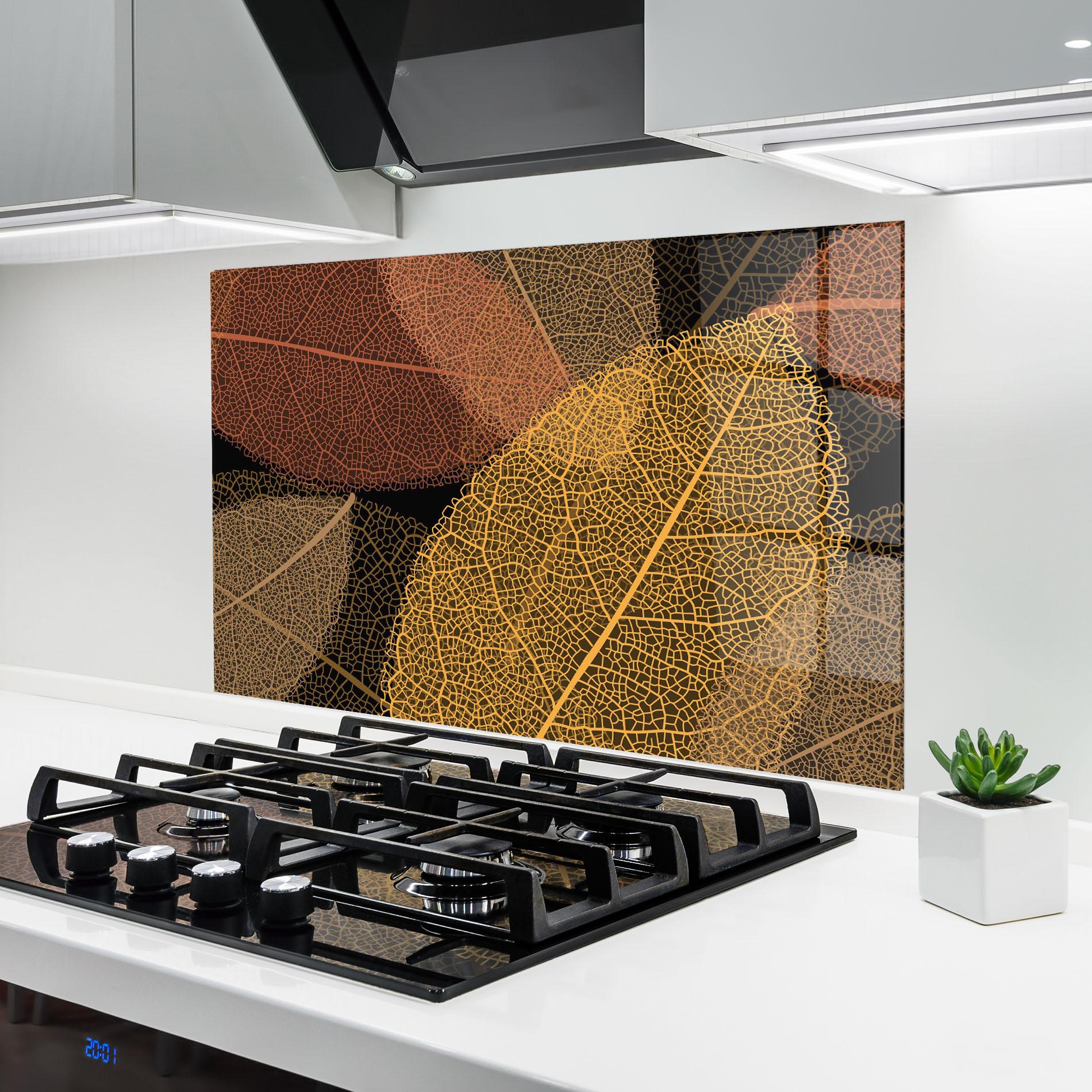 Konyhai üveg hátfal Leaves Pattern mockup 6