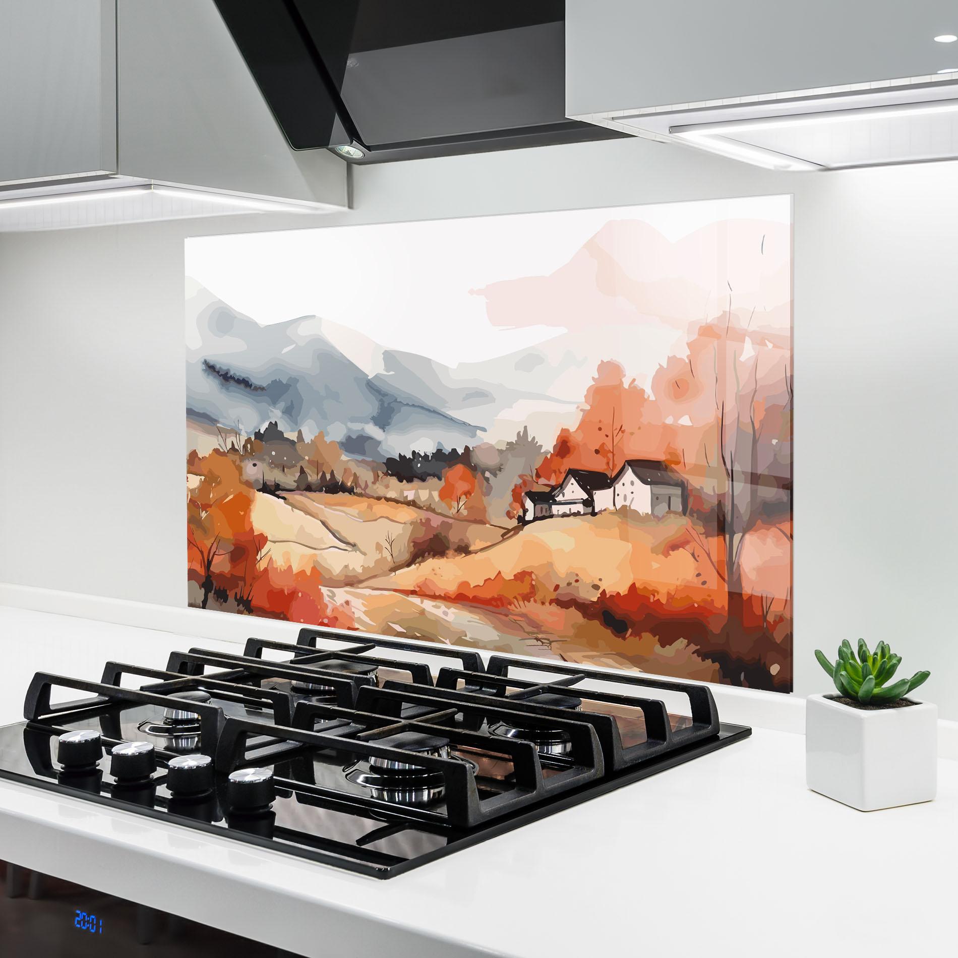 Konyhai üveg hátfal Orange Grey Autumn mockup 6