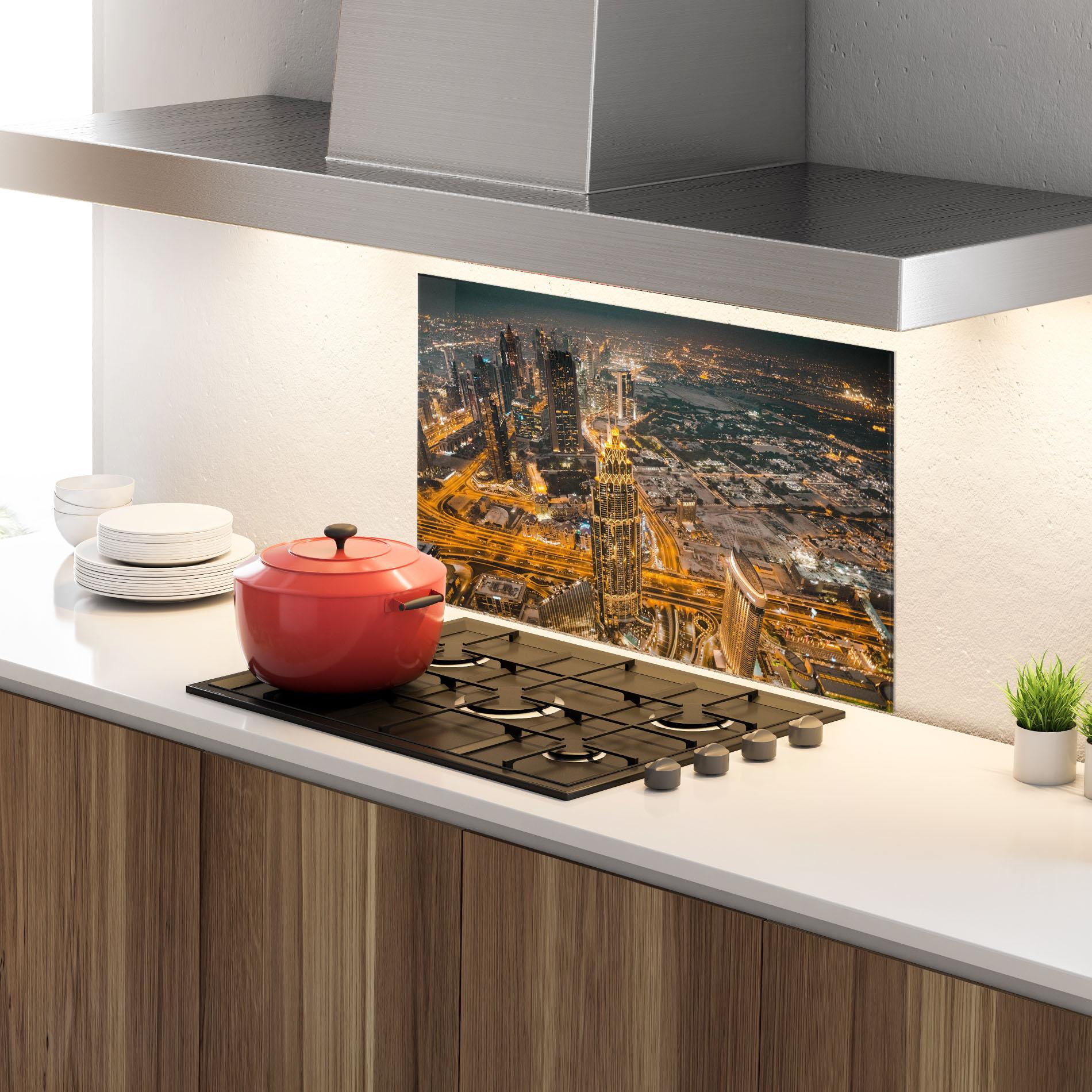 Konyhai üveg hátfal Dubai Lights mockup 4