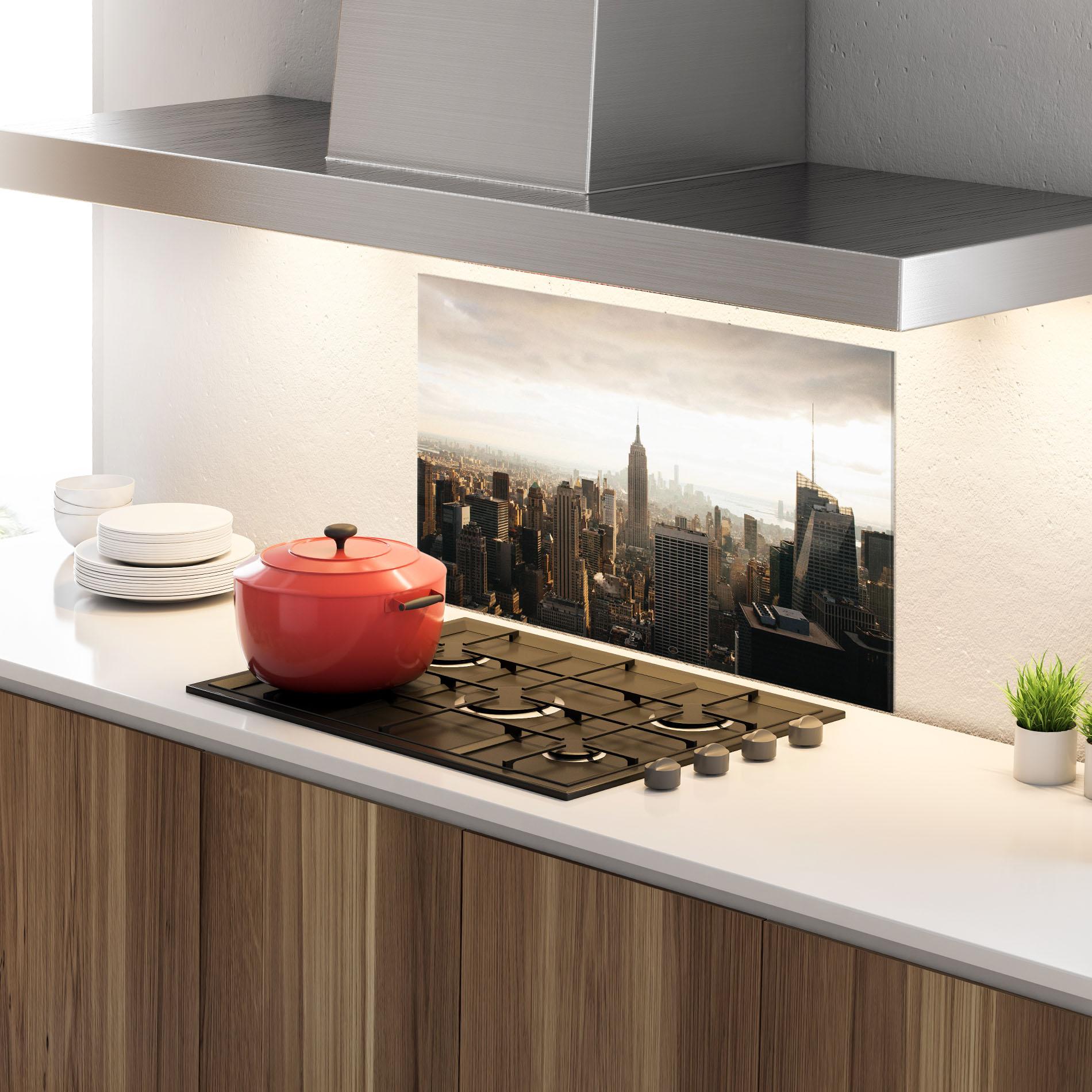 Konyhai üveg hátfal Grey Cloud Buildings mockup 4