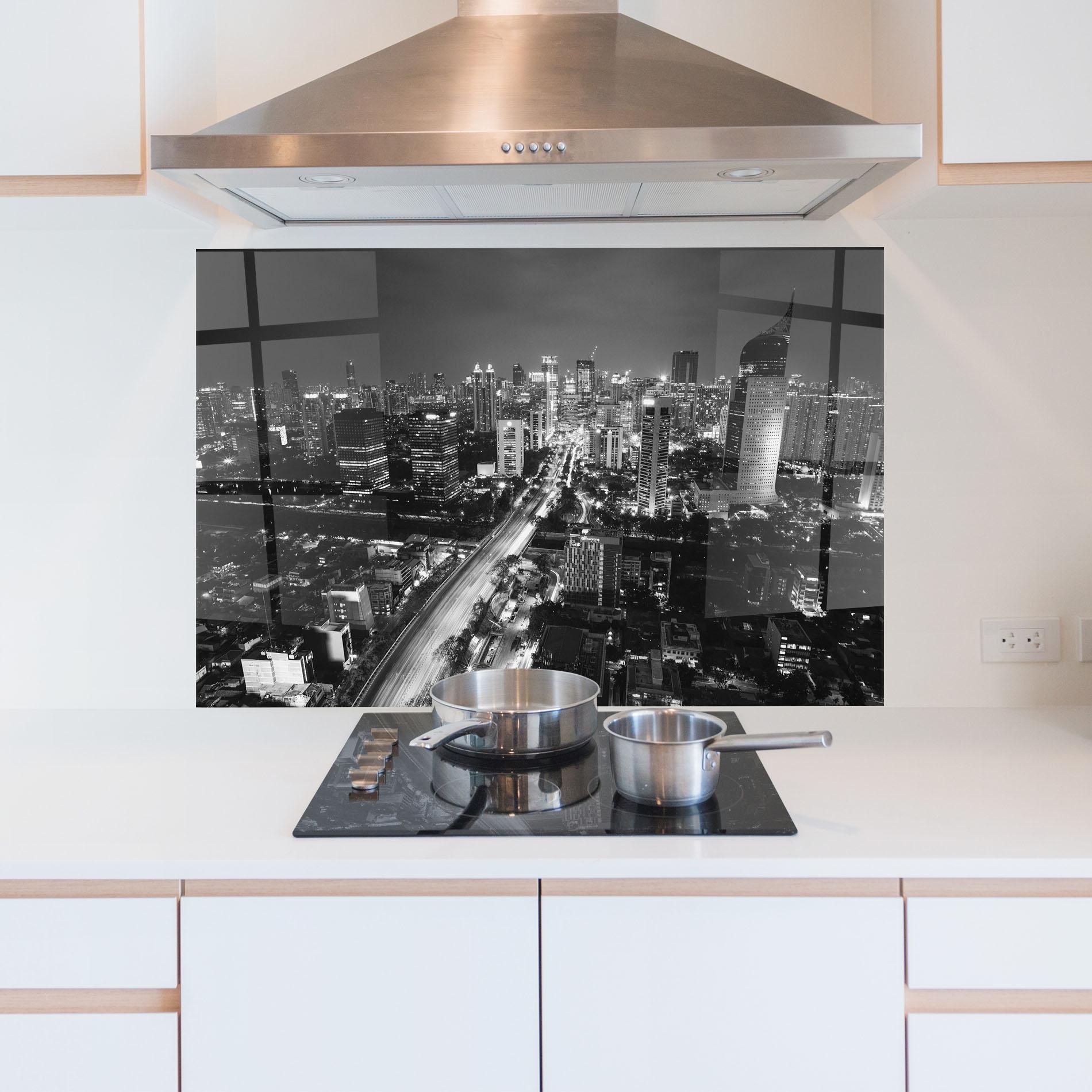 Konyhai üveg hátfal Grey Lights City mockup 5
