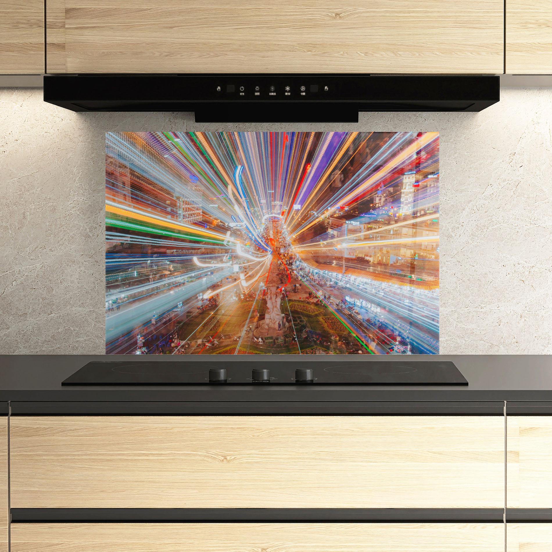 Konyhai üveg hátfal Colorful Light City mockup 3