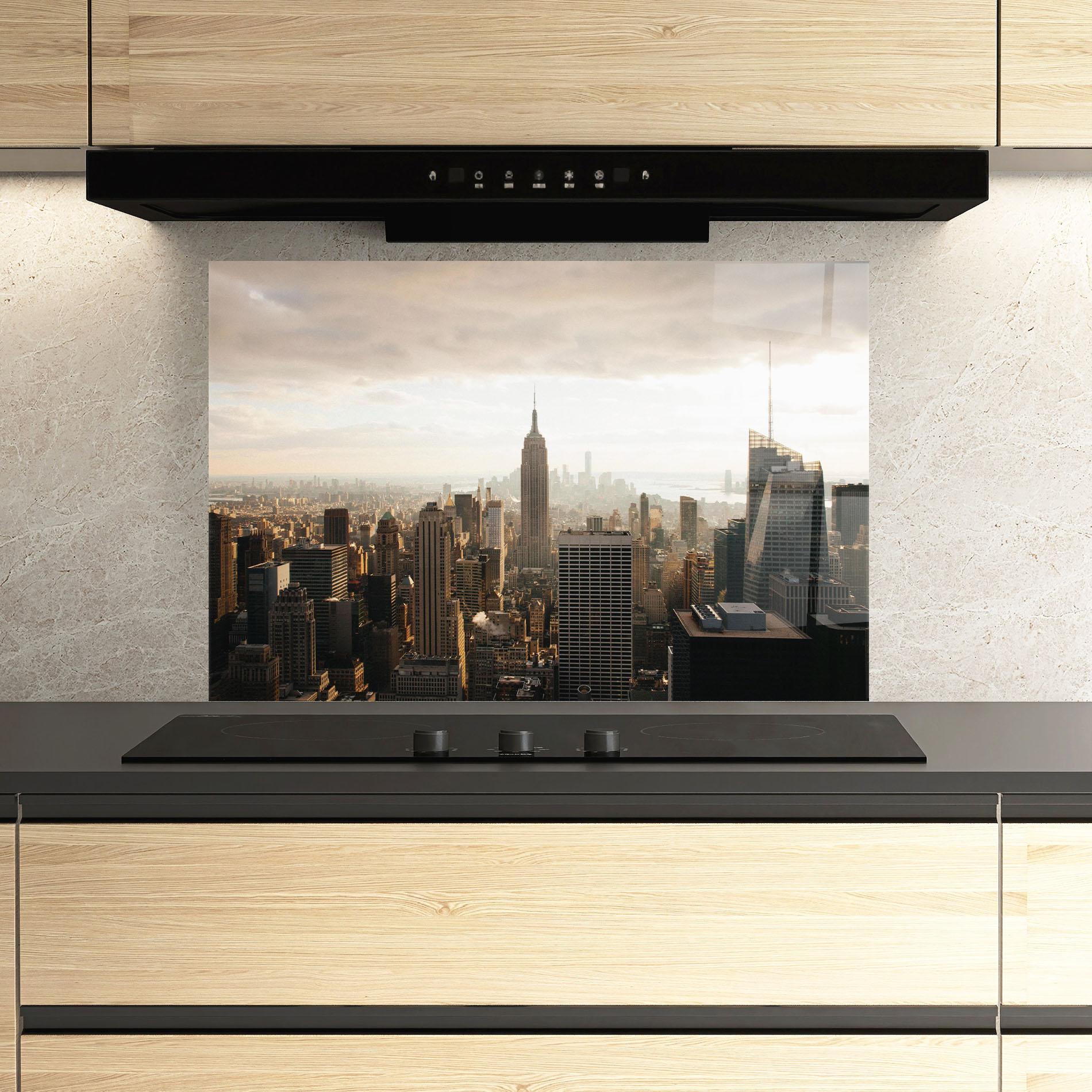 Konyhai üveg hátfal Grey Cloud Buildings mockup 3