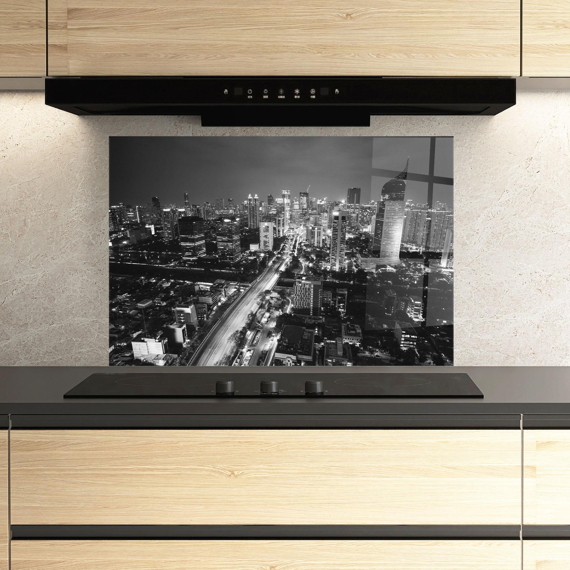 Konyhai üveg hátfal Grey Lights City mockup 3