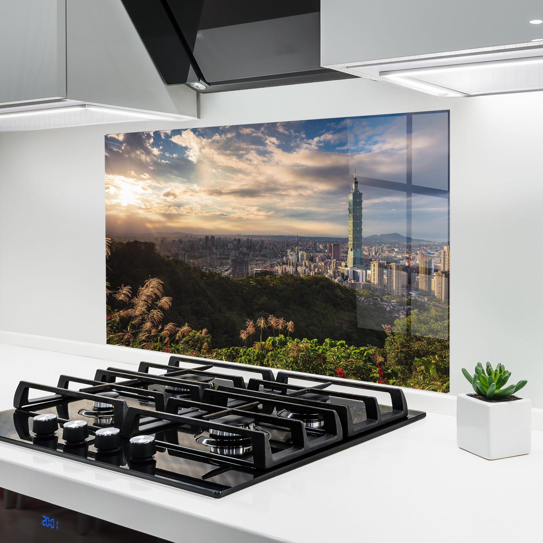 Konyhai üveg hátfal Big Building Daylight mockup 6