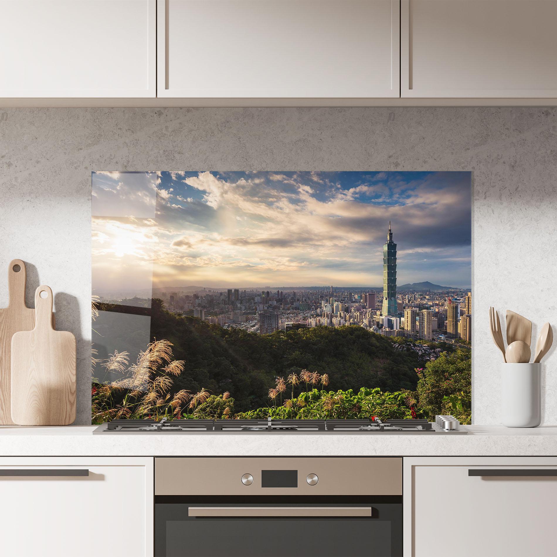 Konyhai üveg hátfal Big Building Daylight mockup 7