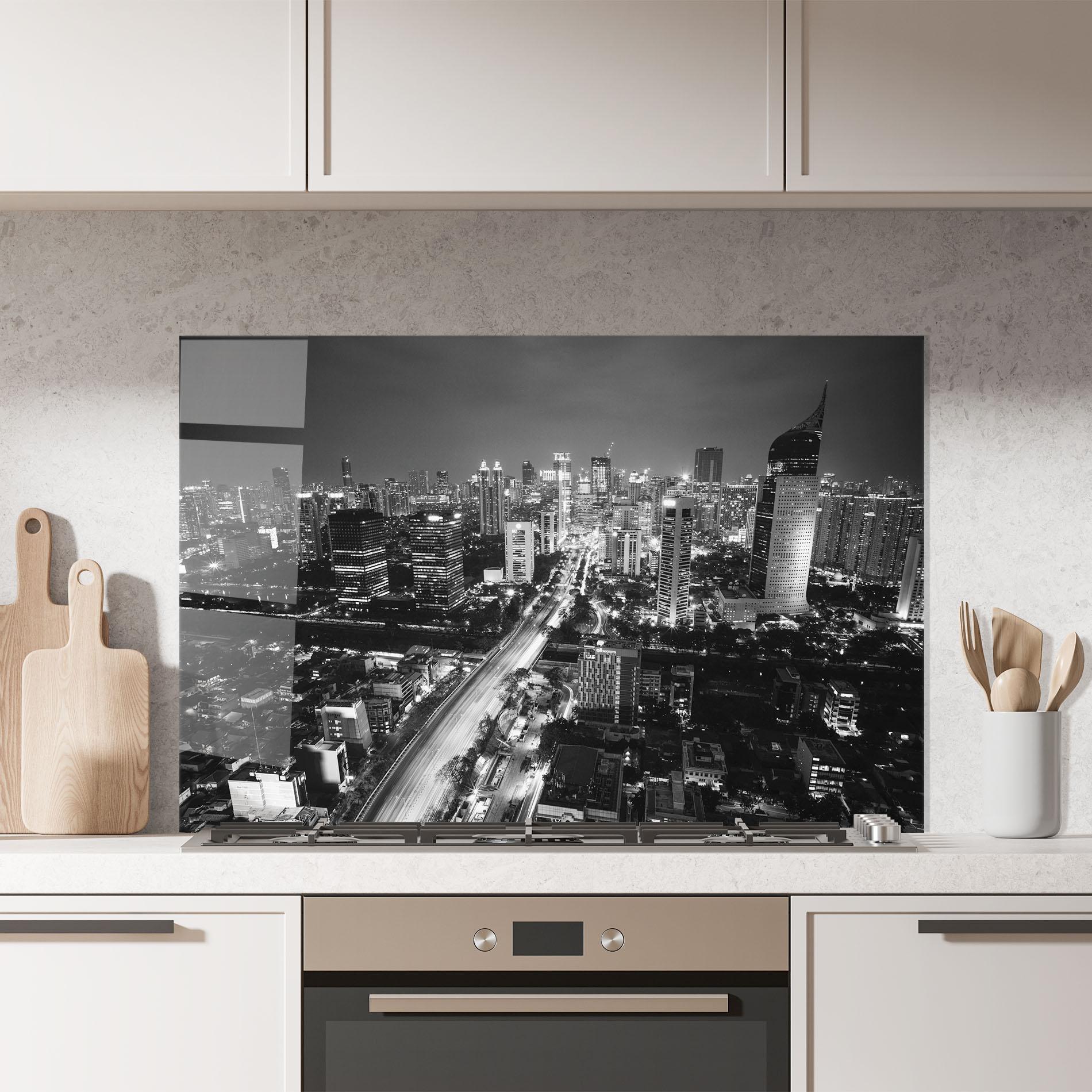 Konyhai üveg hátfal Grey Lights City mockup 7