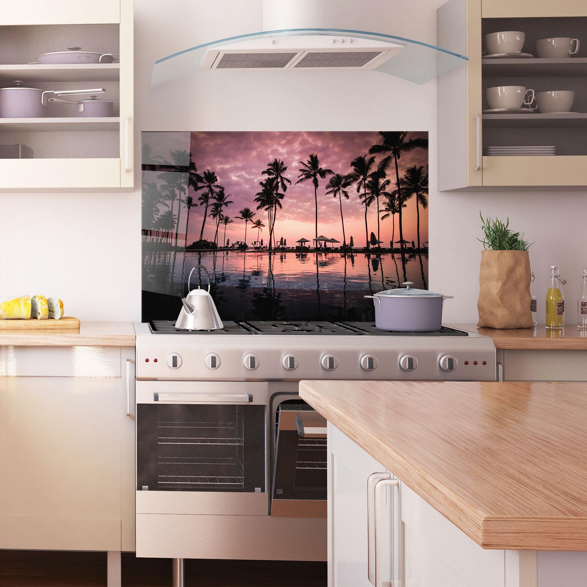 Konyhai üveg hátfal Purple Sunset mockup 1