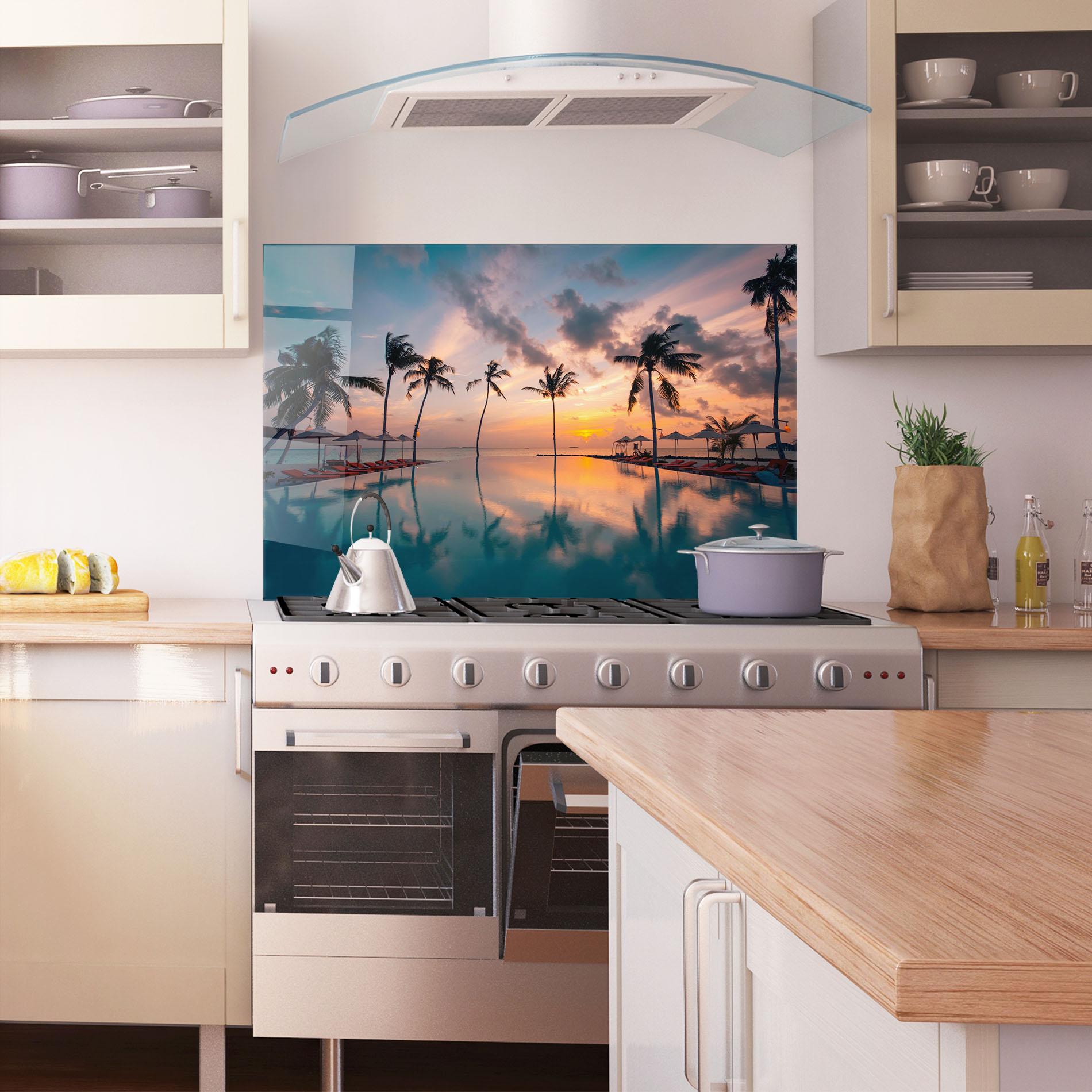 Konyhai üveg hátfal Tropical Beach mockup 1