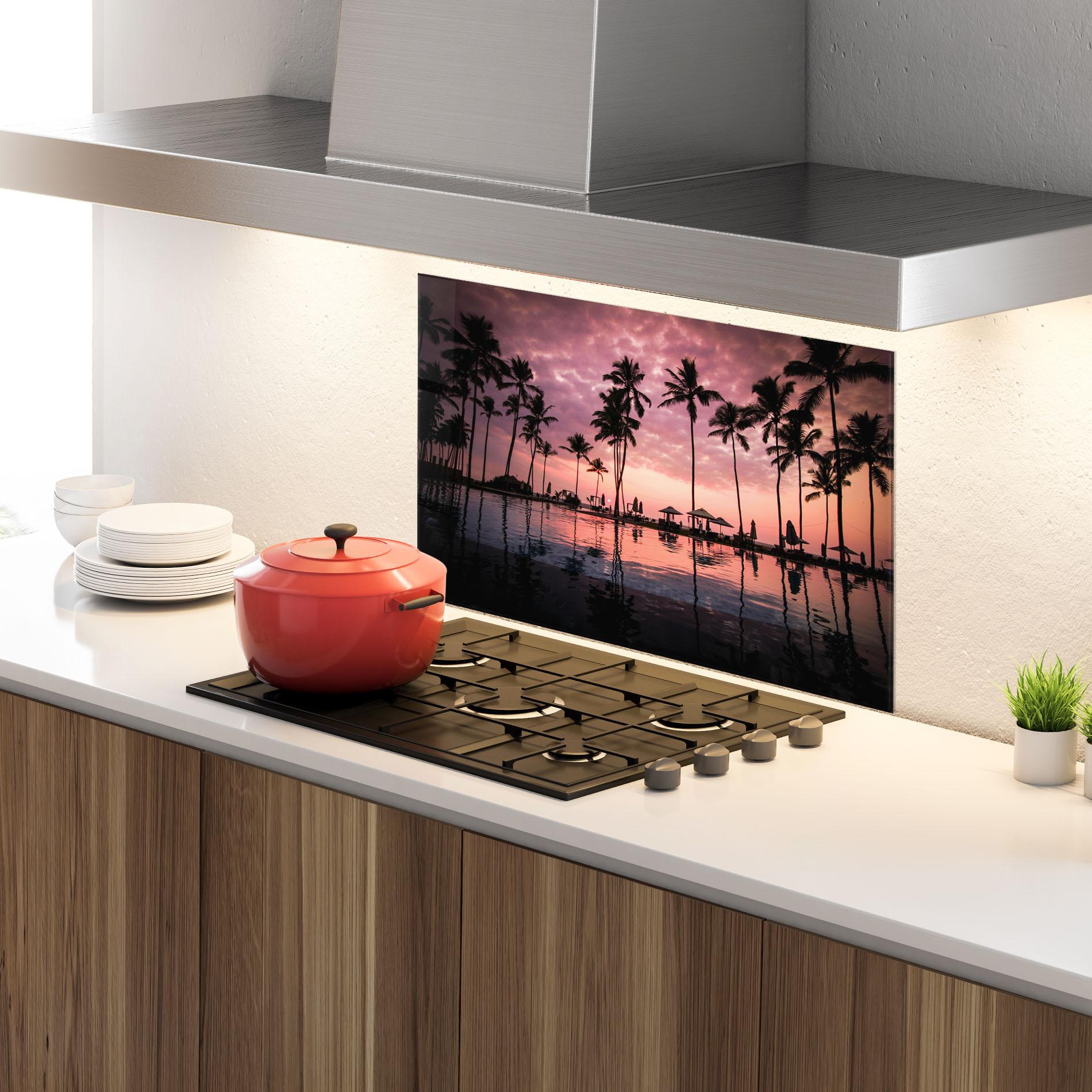 Konyhai üveg hátfal Purple Sunset mockup 4