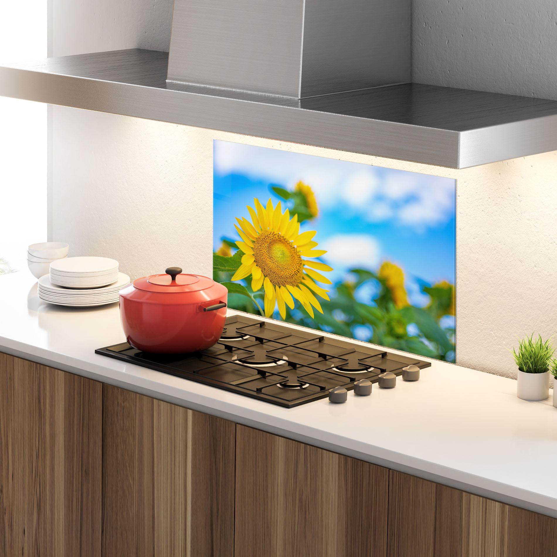 Konyhai üveg hátfal Sunflower Sky mockup 4