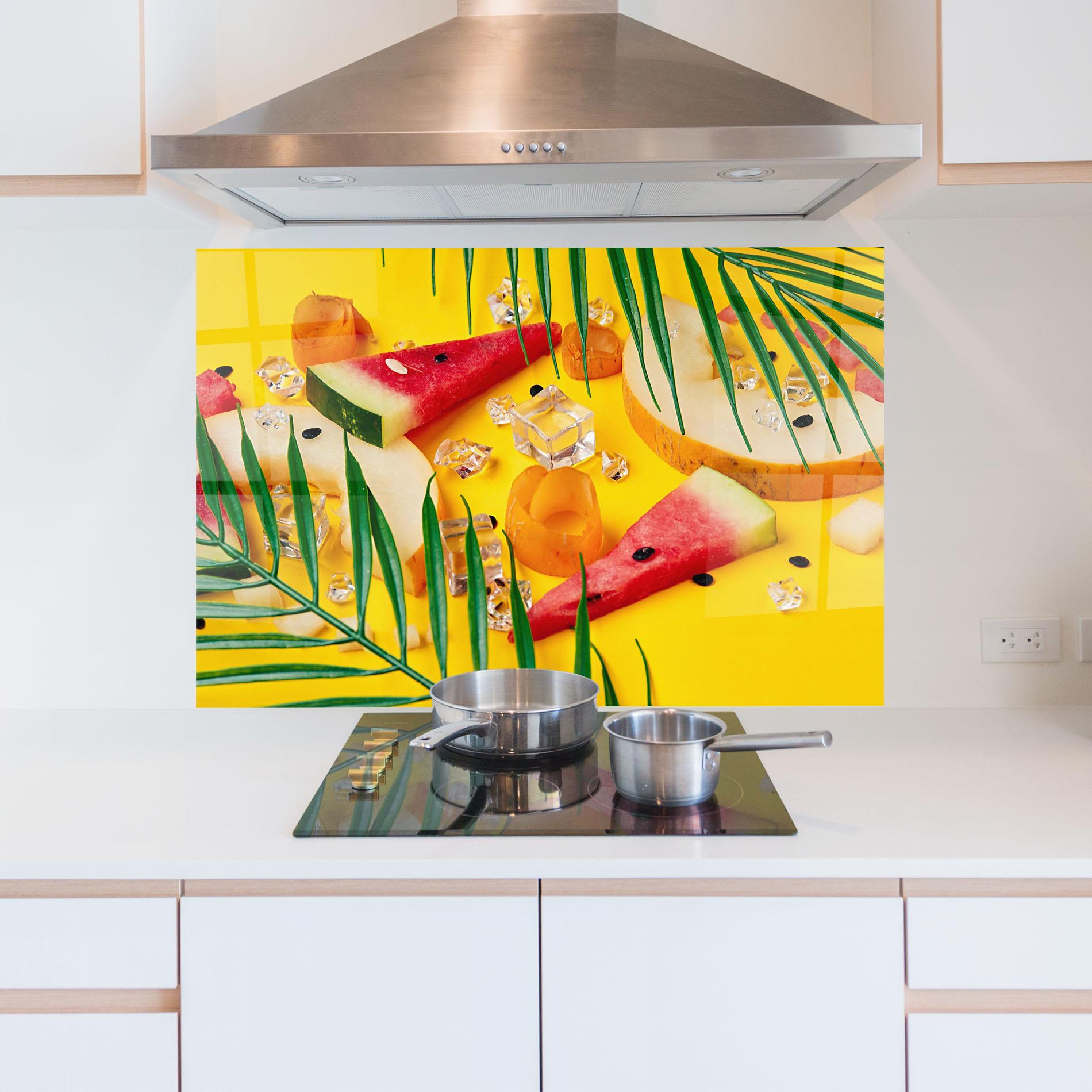 Konyhai üveg hátfal Ice Cubes Fruits mockup 5