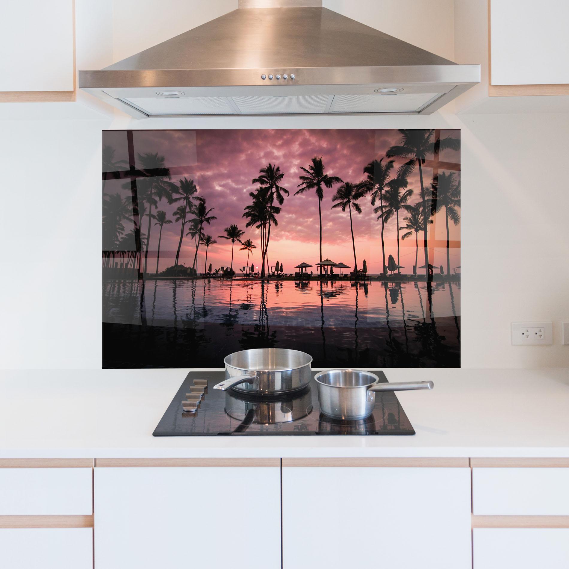 Konyhai üveg hátfal Purple Sunset mockup 5