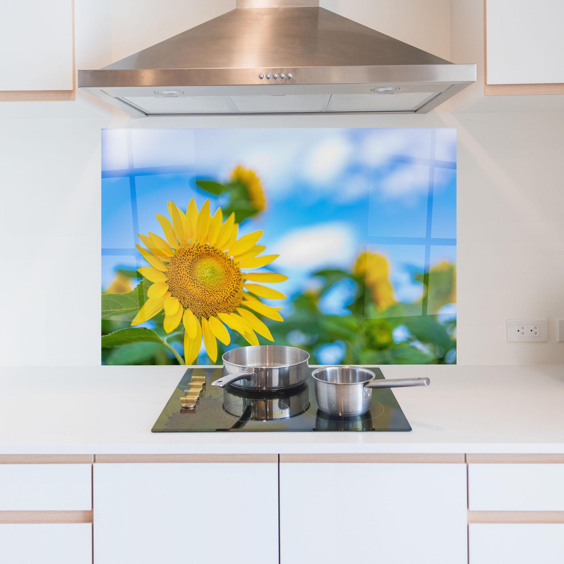 Konyhai üveg hátfal Sunflower Sky mockup 5
