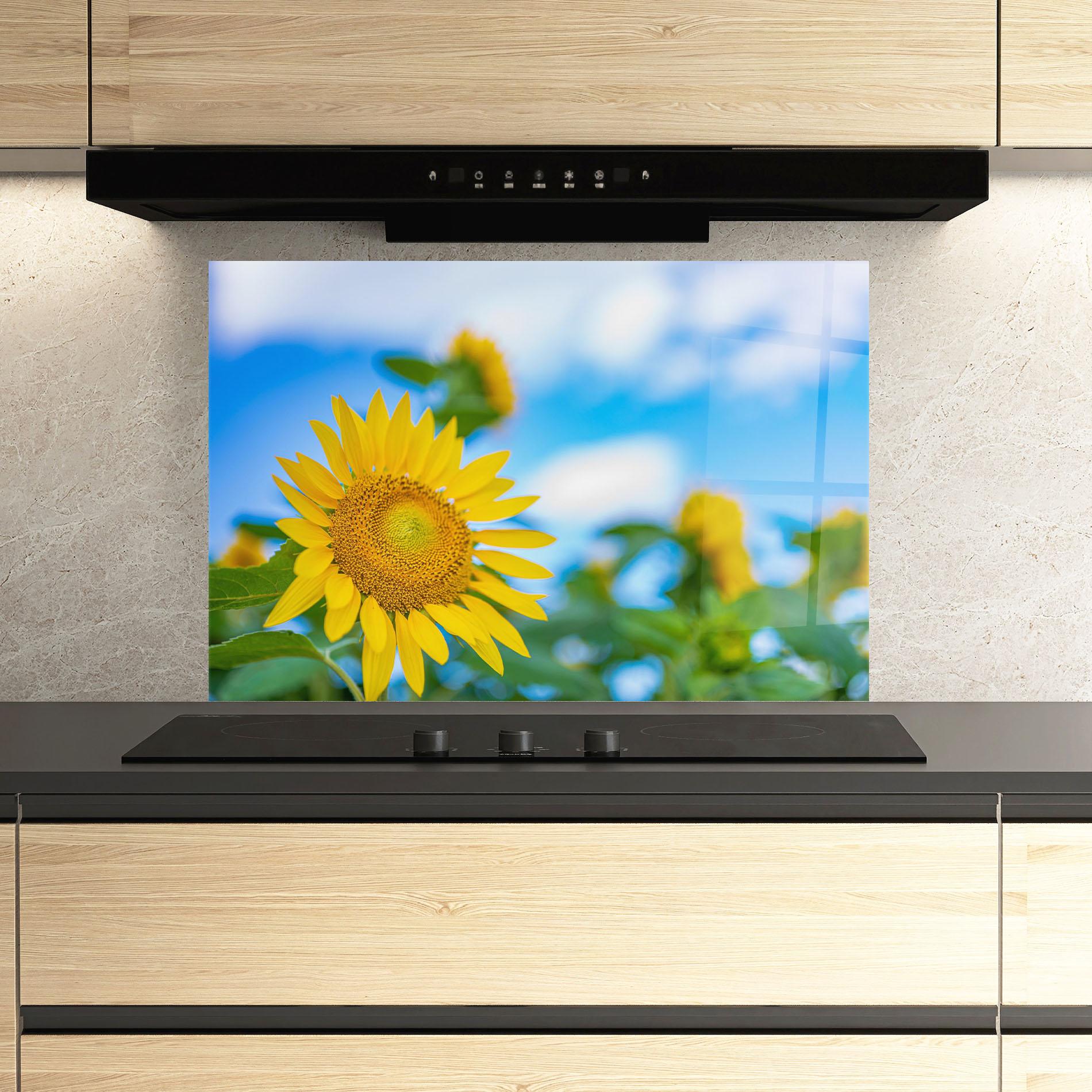 Konyhai üveg hátfal Sunflower Sky mockup 3