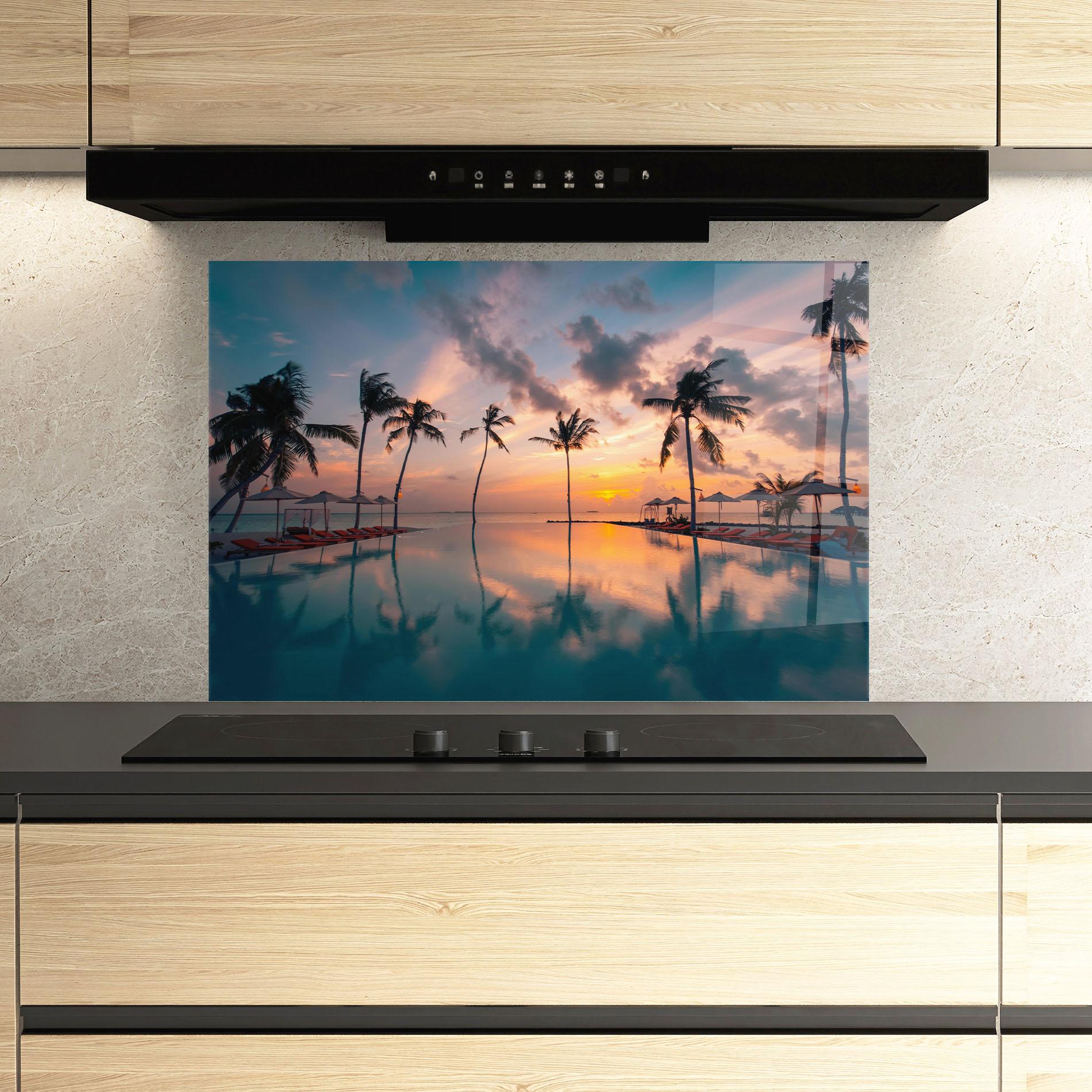 Konyhai üveg hátfal Tropical Beach mockup 3