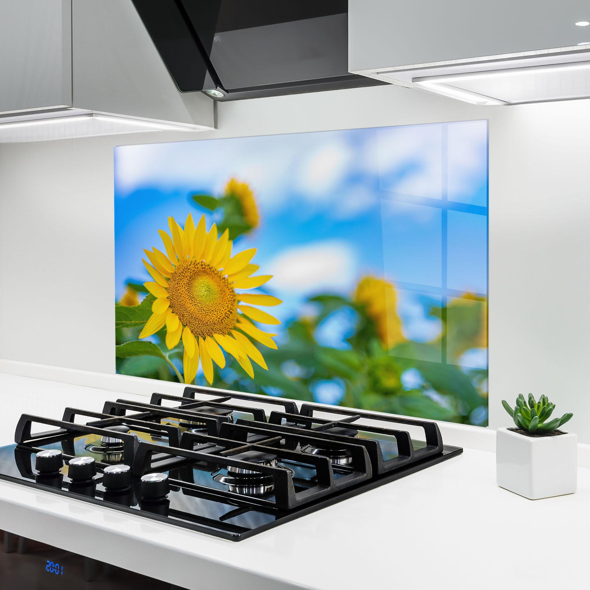 Konyhai üveg hátfal Sunflower Sky mockup 6