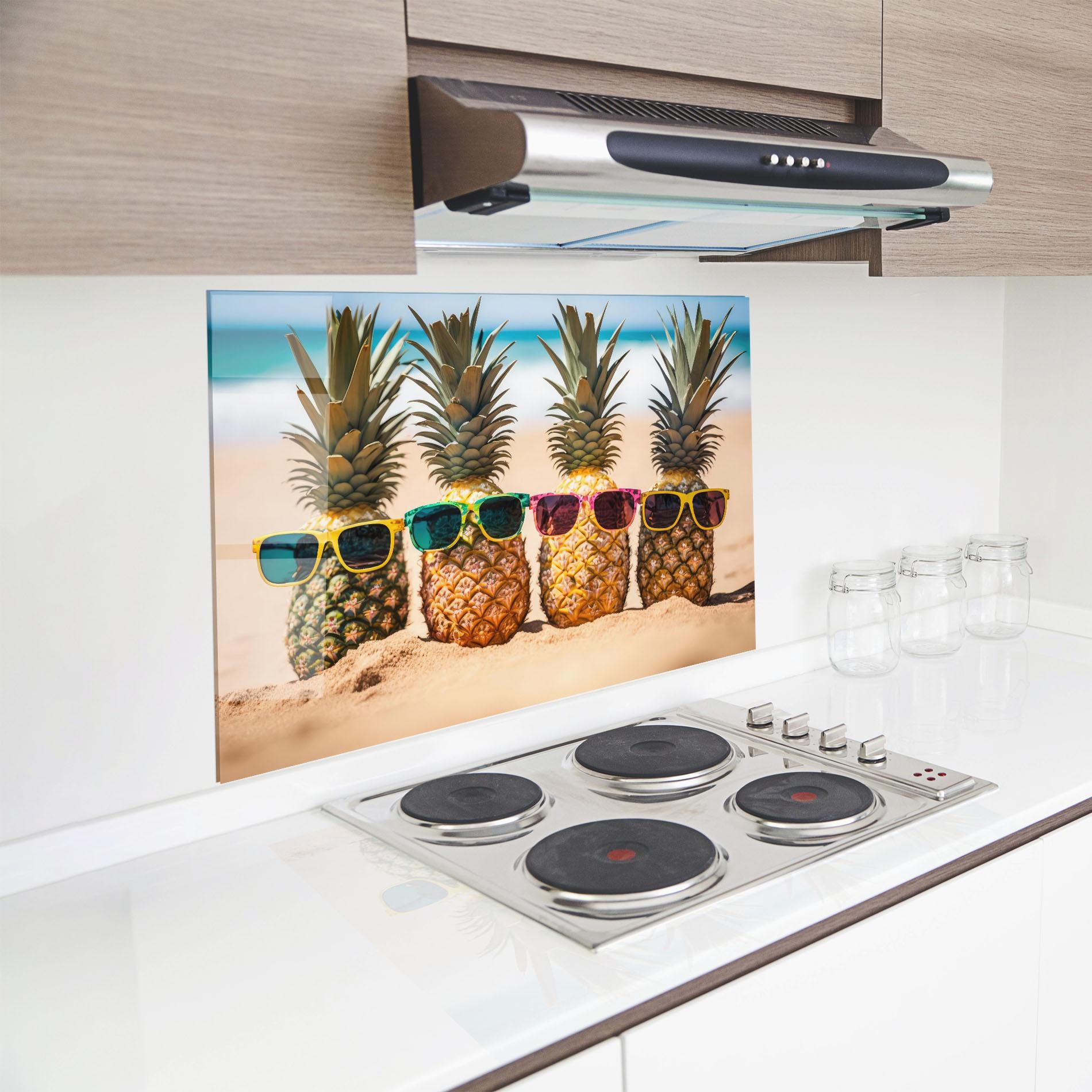 Konyhai üveg hátfal Five Pineapples mockup 8