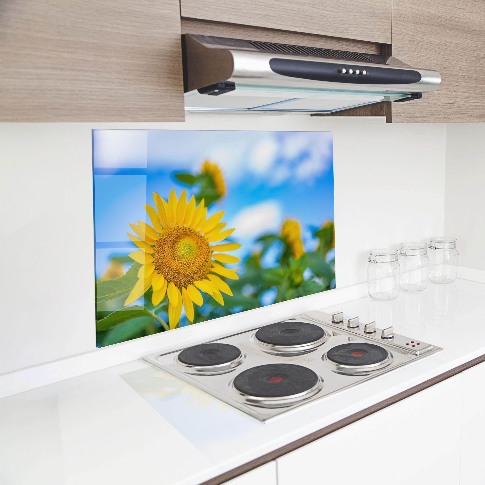 Konyhai üveg hátfal Sunflower Sky mockup 8