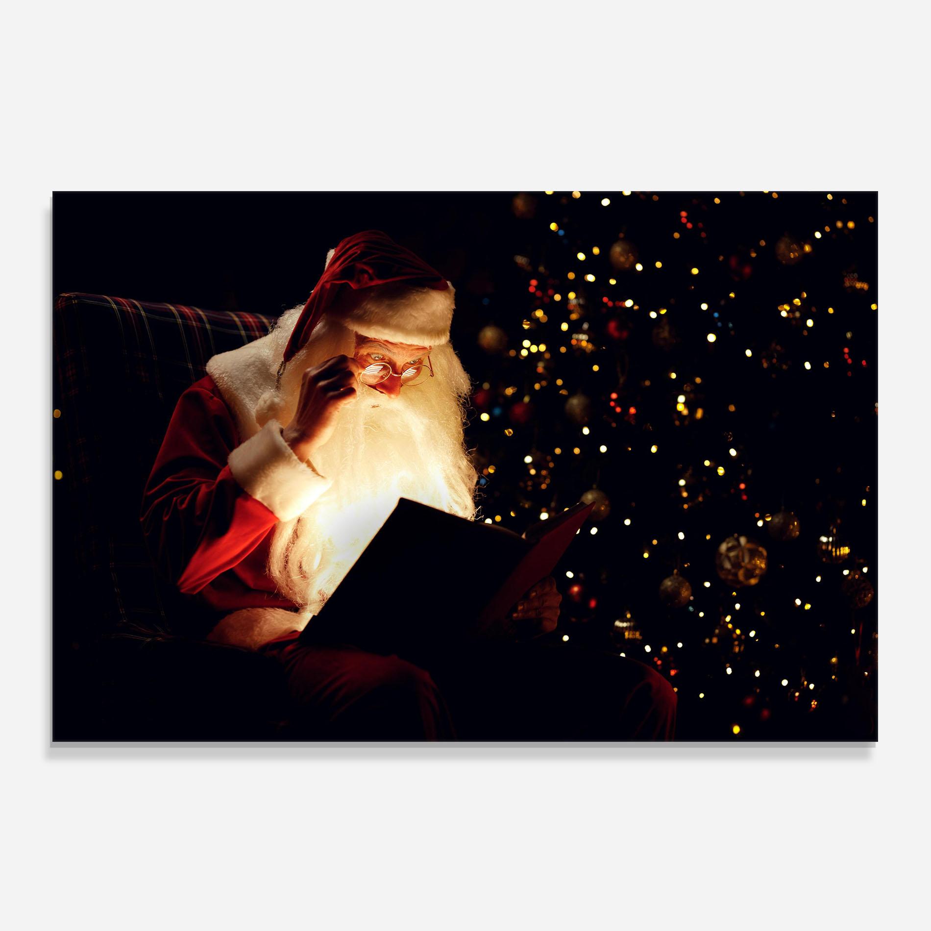 Konyhai üveg hátfal Santa Reading Magic Book mockup 0