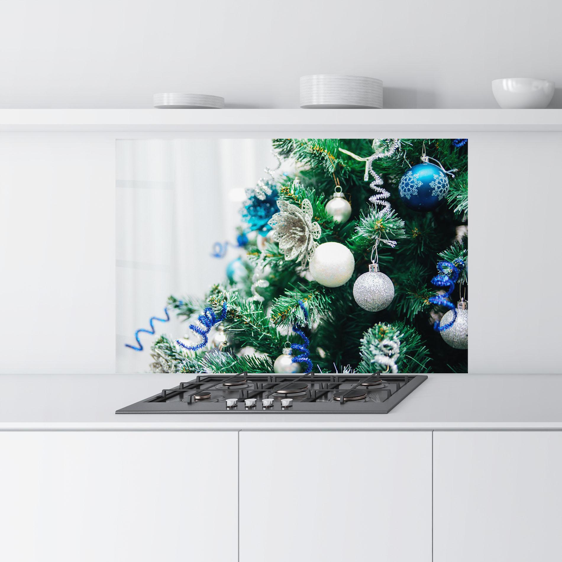 Konyhai üveg hátfal Blue Christmas Tree Decor mockup 9