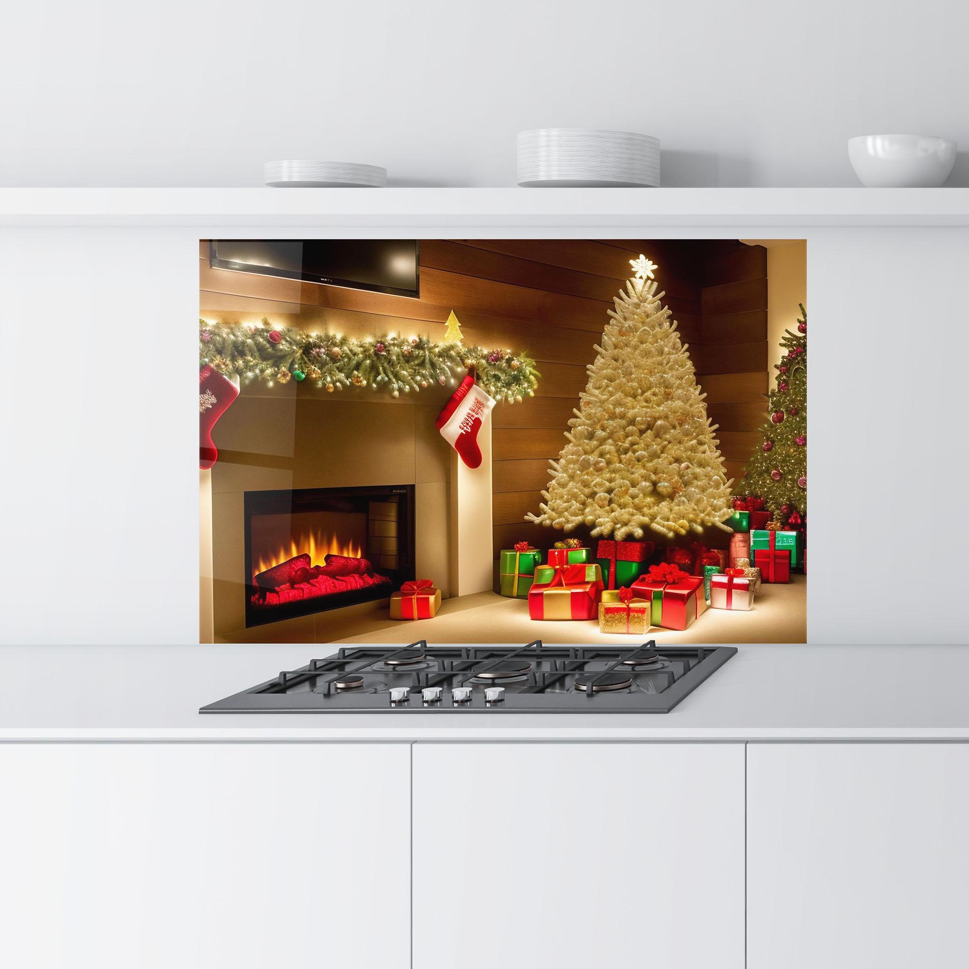 Konyhai üveg hátfal Decorated Christmas Tree mockup 9