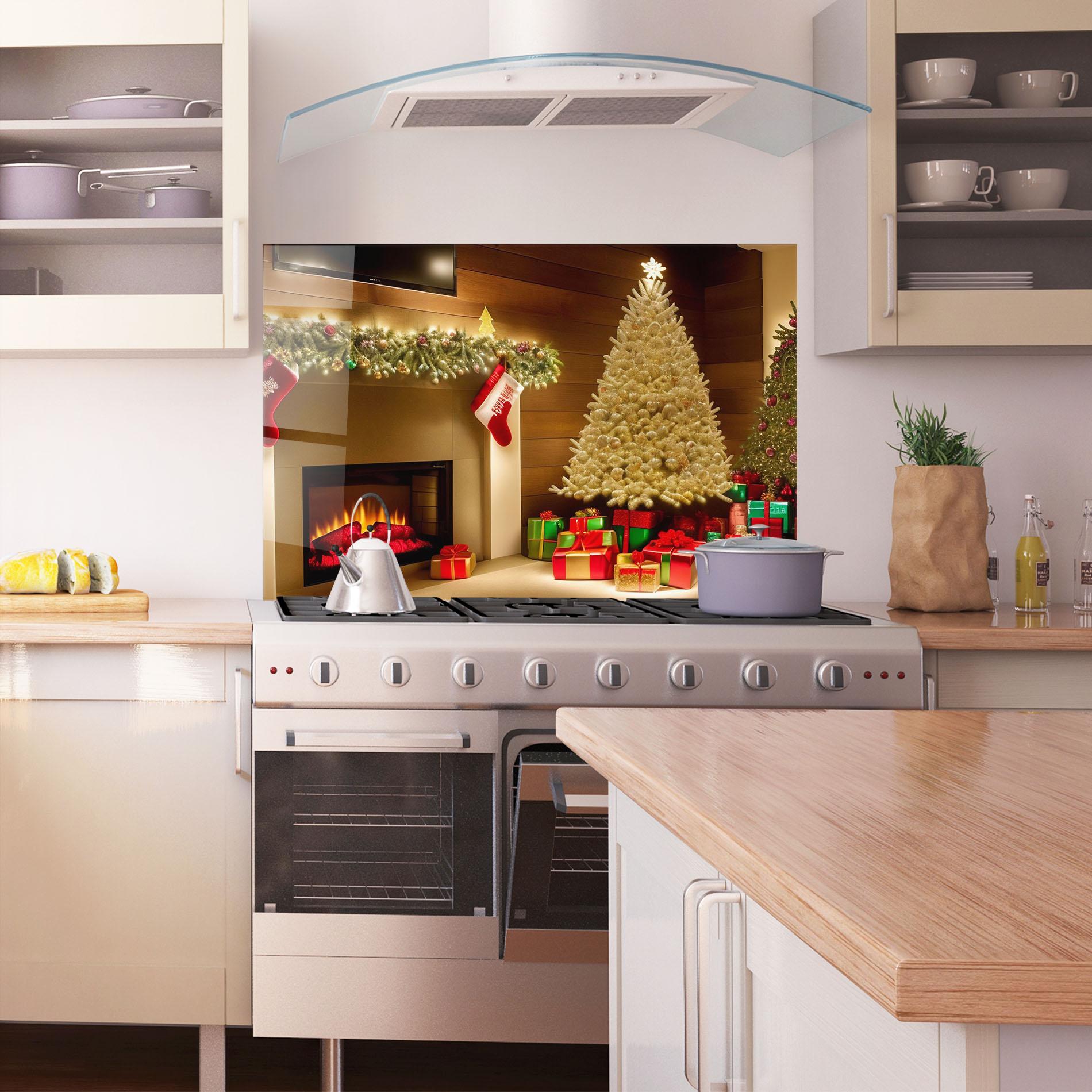 Konyhai üveg hátfal Decorated Christmas Tree mockup 1