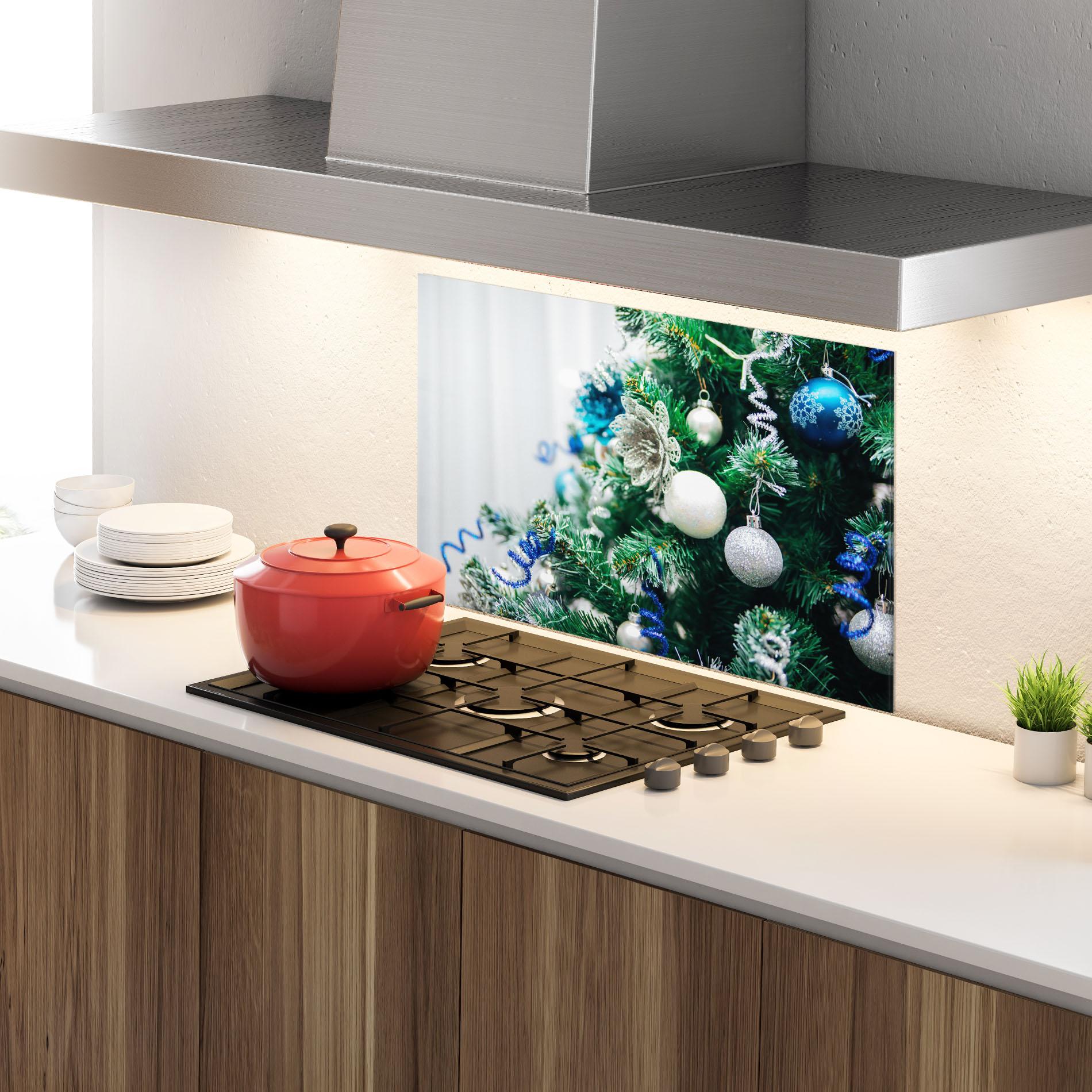 Konyhai üveg hátfal Blue Christmas Tree Decor mockup 4