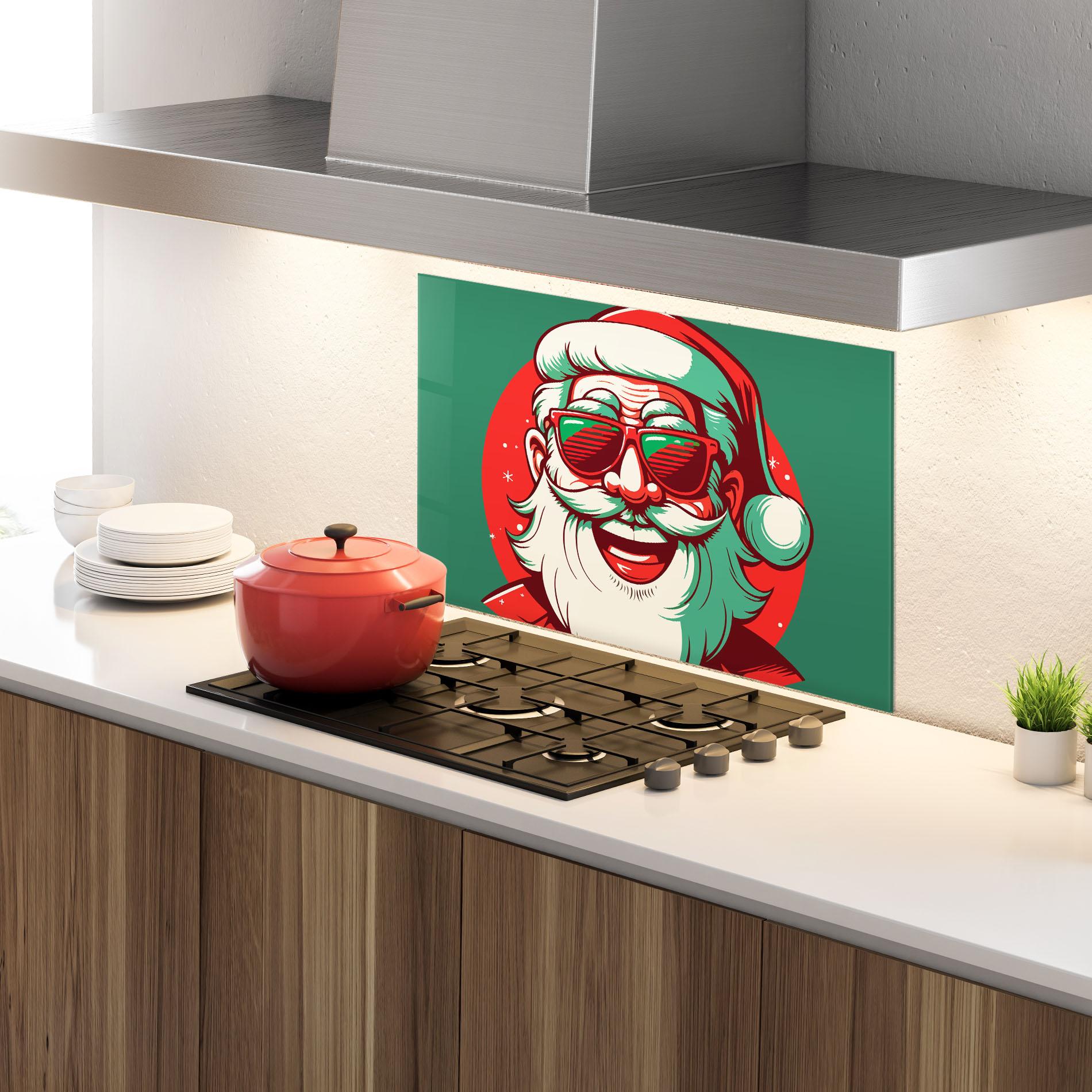 Konyhai üveg hátfal Crazy Smile Santa mockup 4