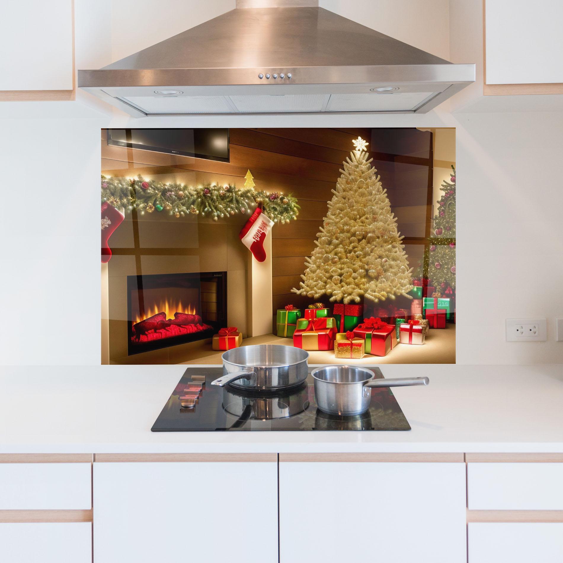 Konyhai üveg hátfal Decorated Christmas Tree mockup 5