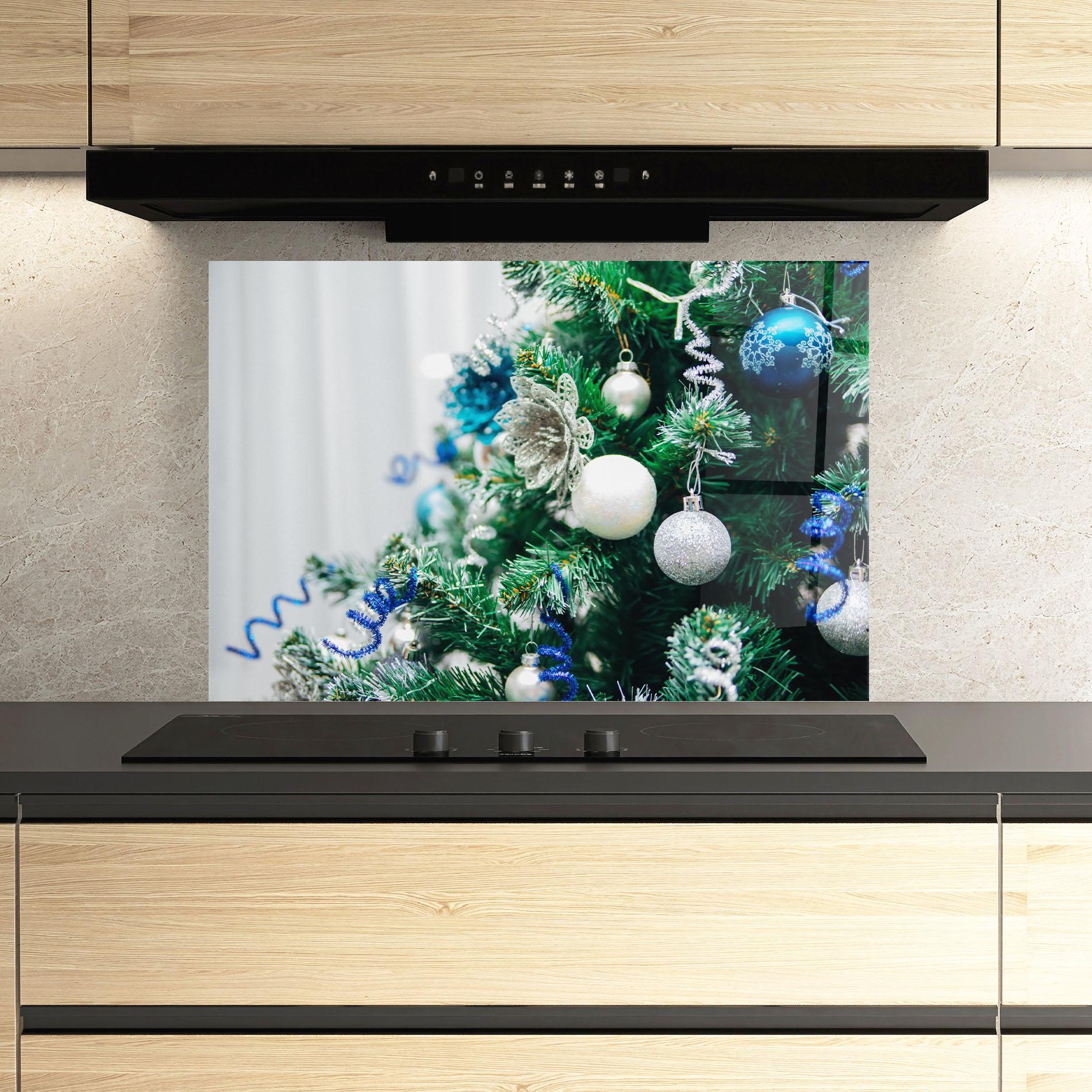 Konyhai üveg hátfal Blue Christmas Tree Decor mockup 3