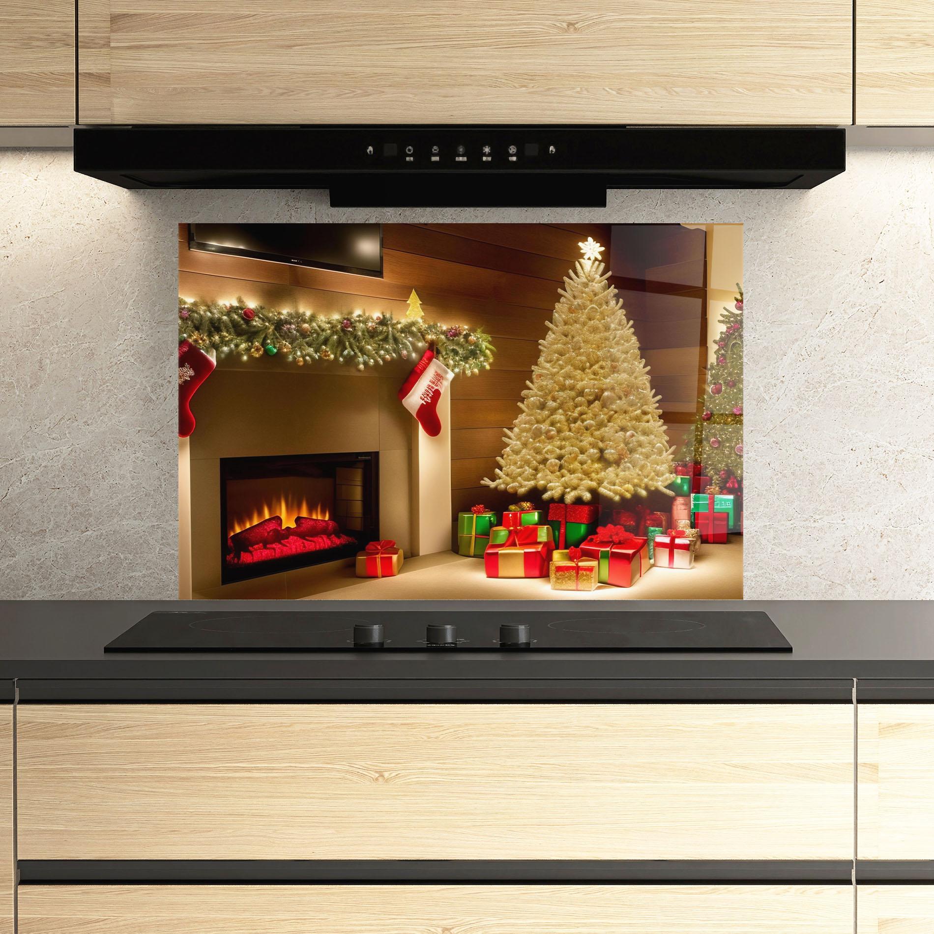 Konyhai üveg hátfal Decorated Christmas Tree mockup 3