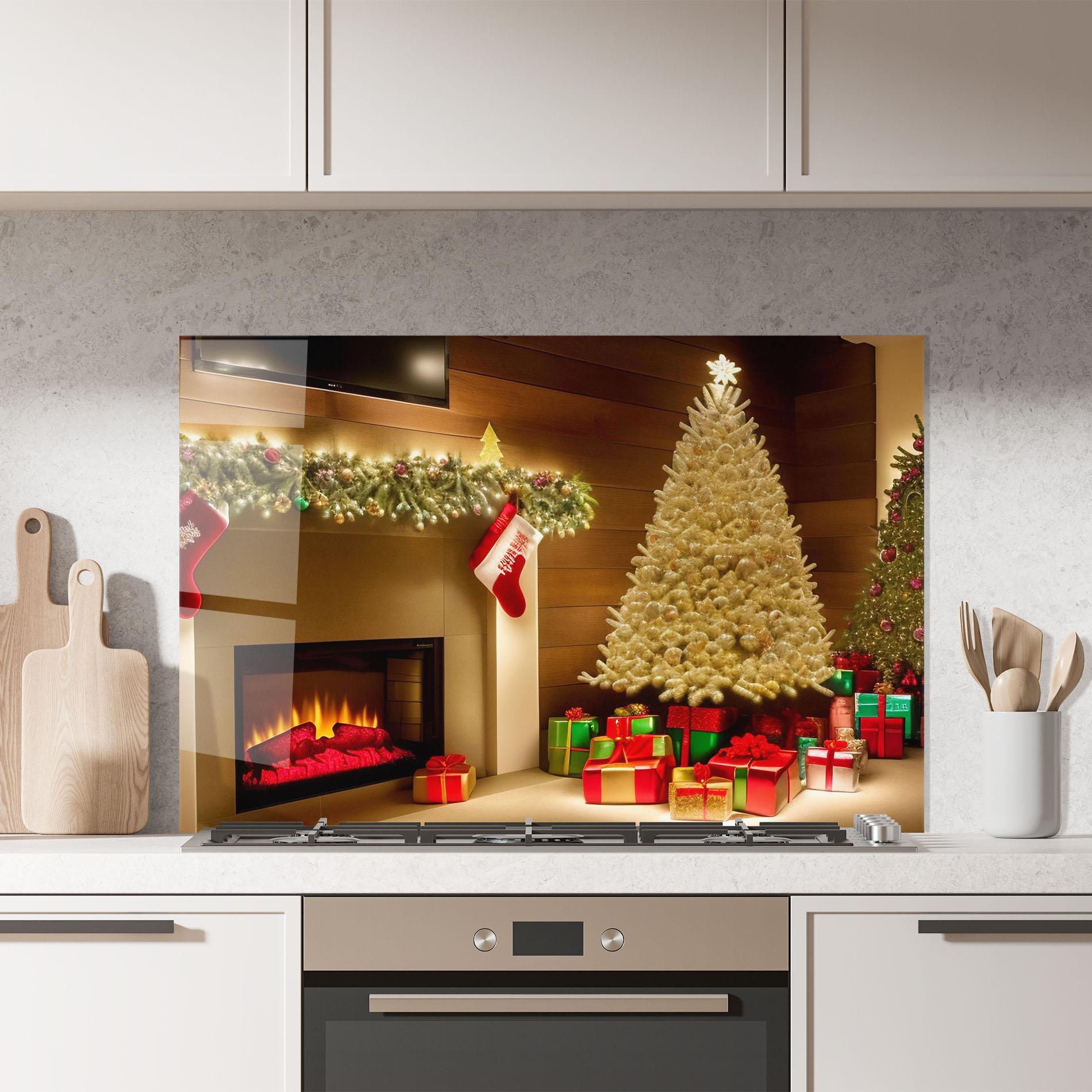 Konyhai üveg hátfal Decorated Christmas Tree mockup 7