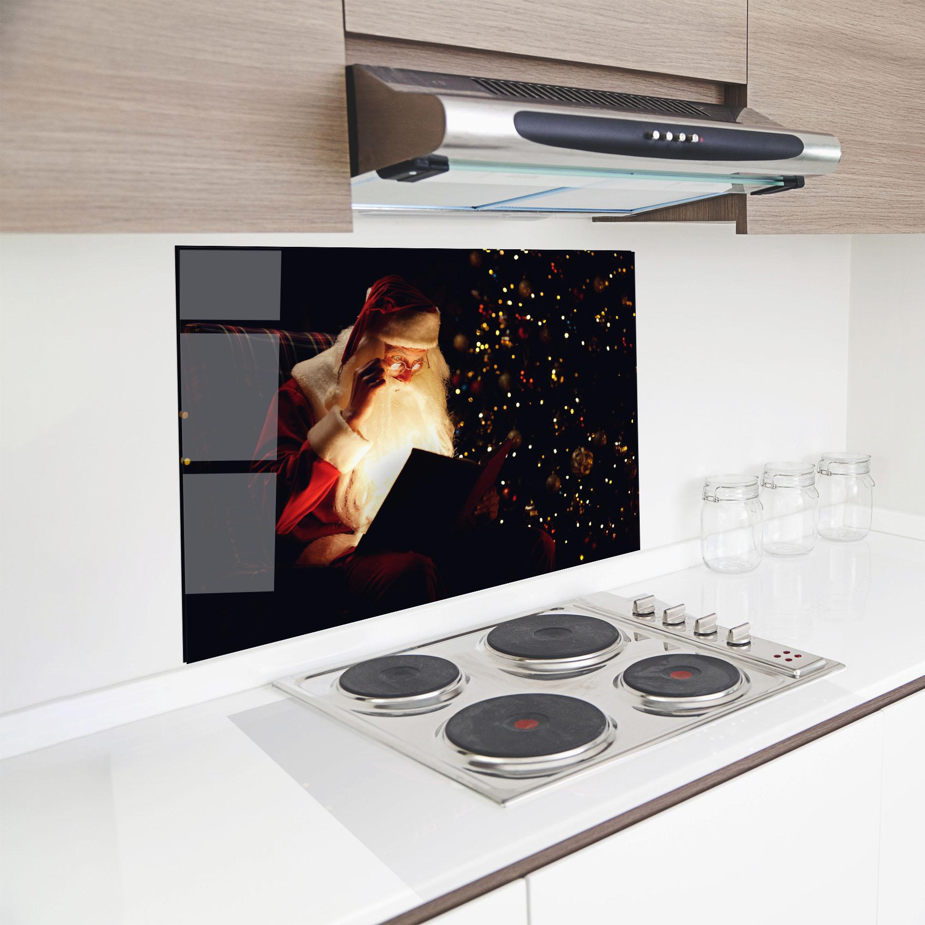 Konyhai üveg hátfal Santa Reading Magic Book mockup 8