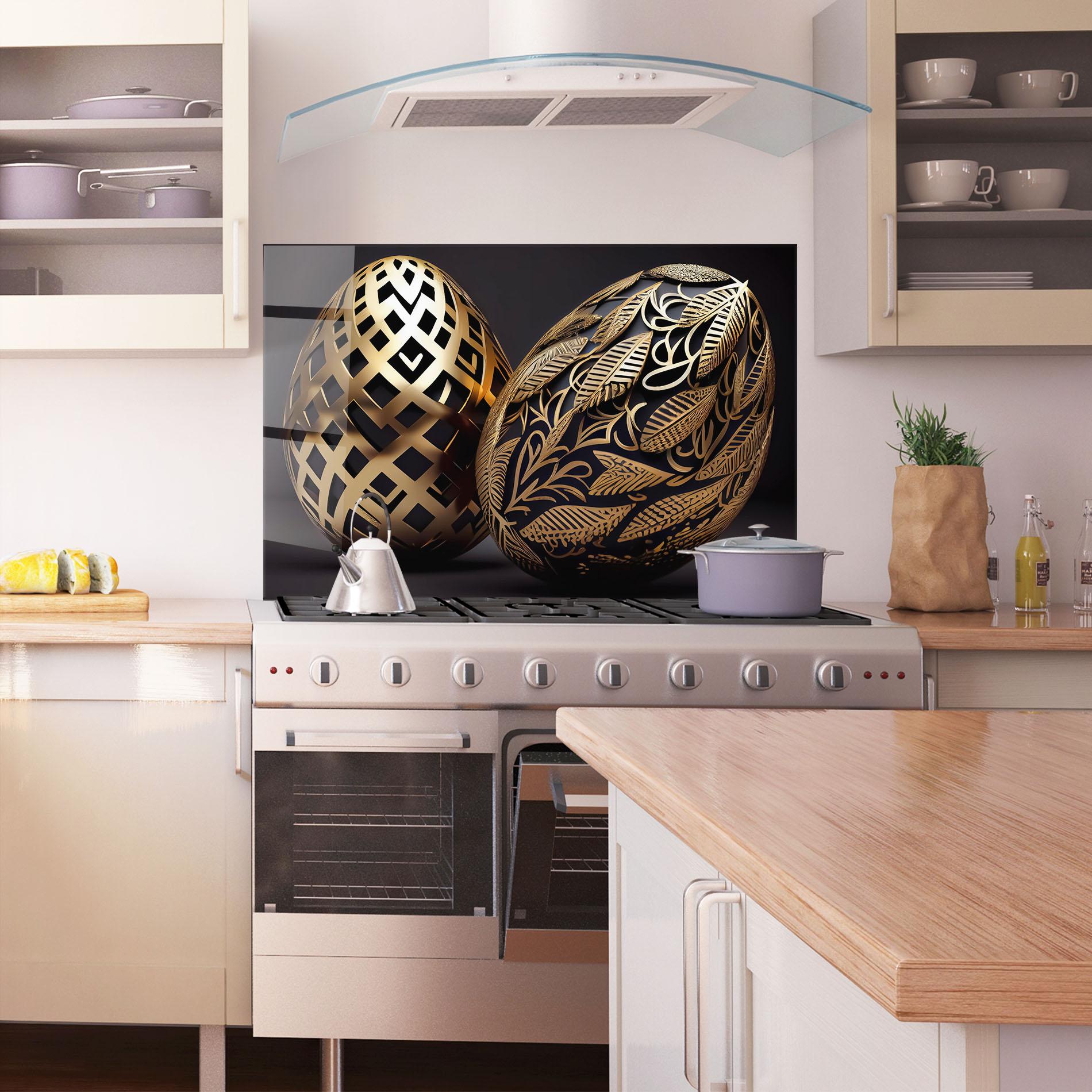 Konyhai üveg hátfal Black Golden Eggs mockup 1