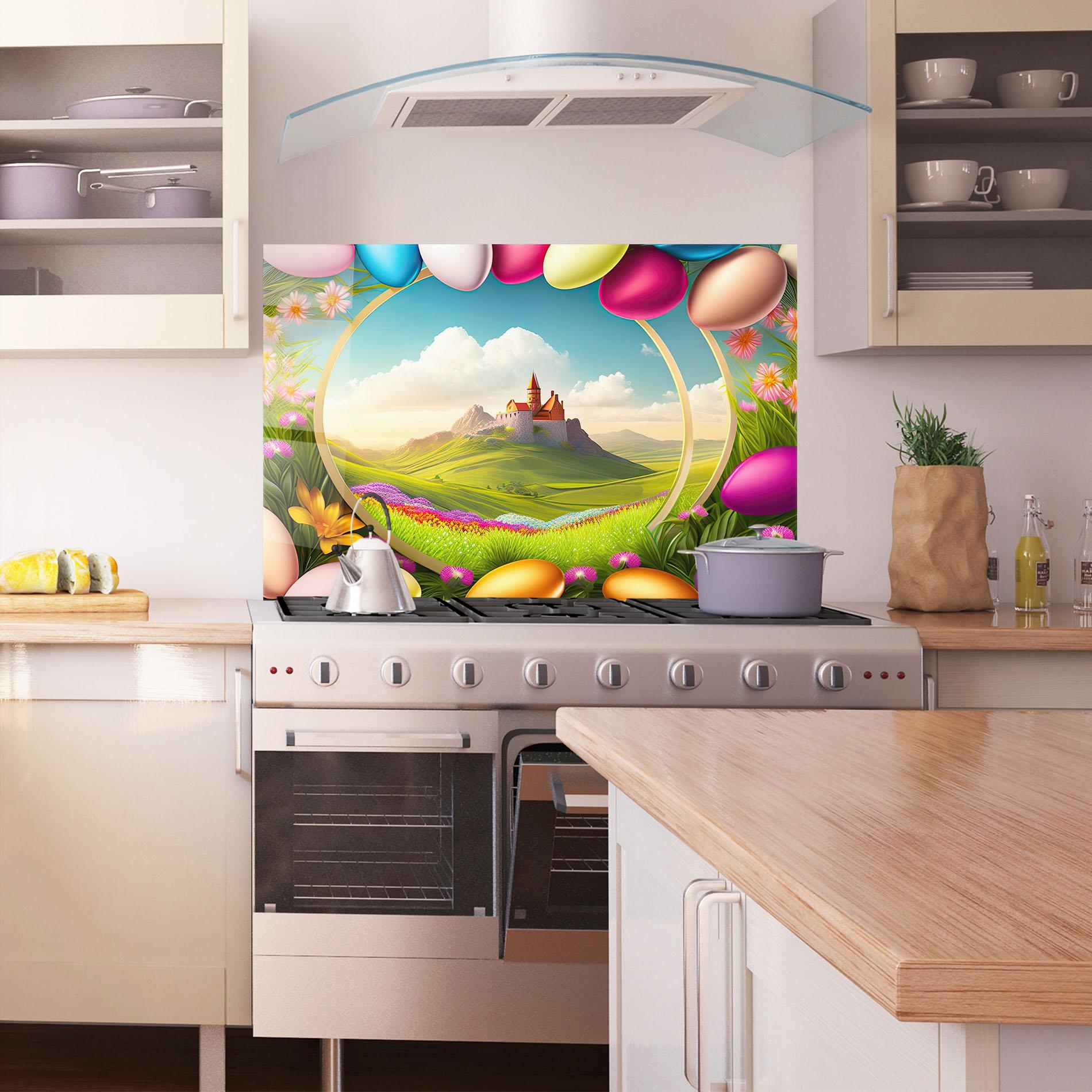 Konyhai üveg hátfal Easter Eggs Castle mockup 1