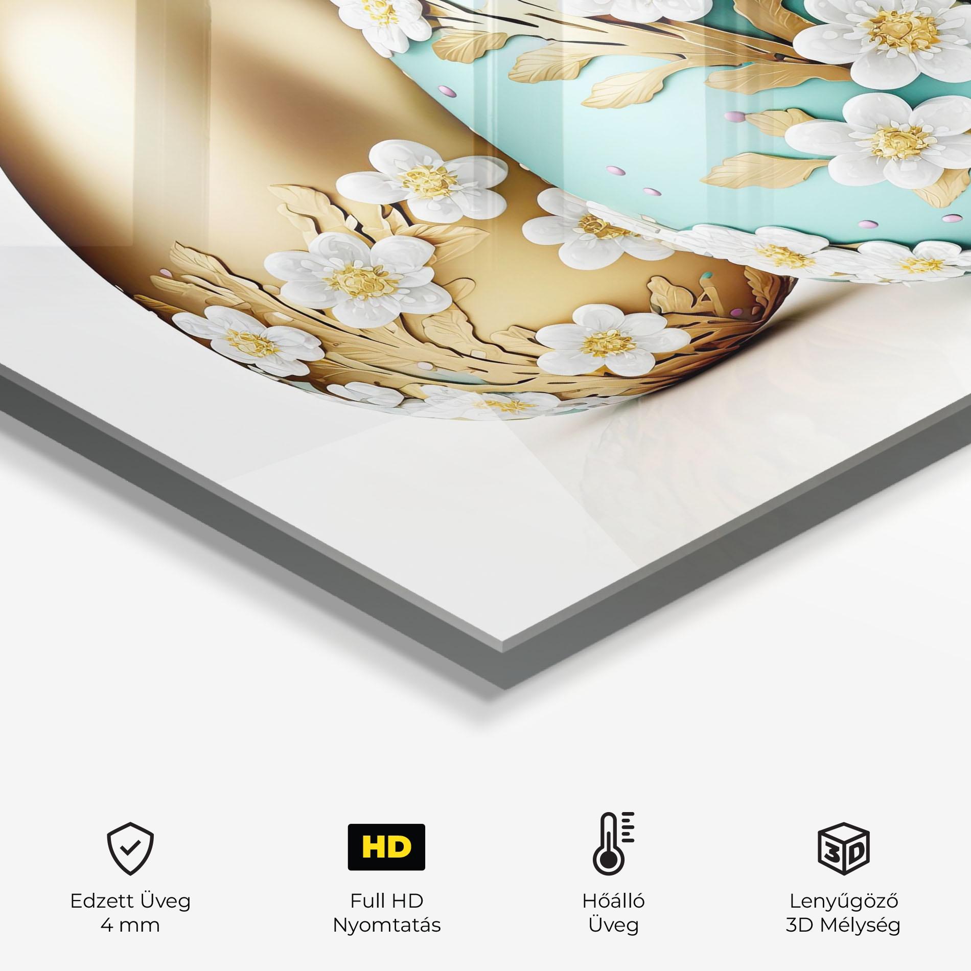 Konyhai üveg hátfal Gold Blue Easter Eggs mockup 2